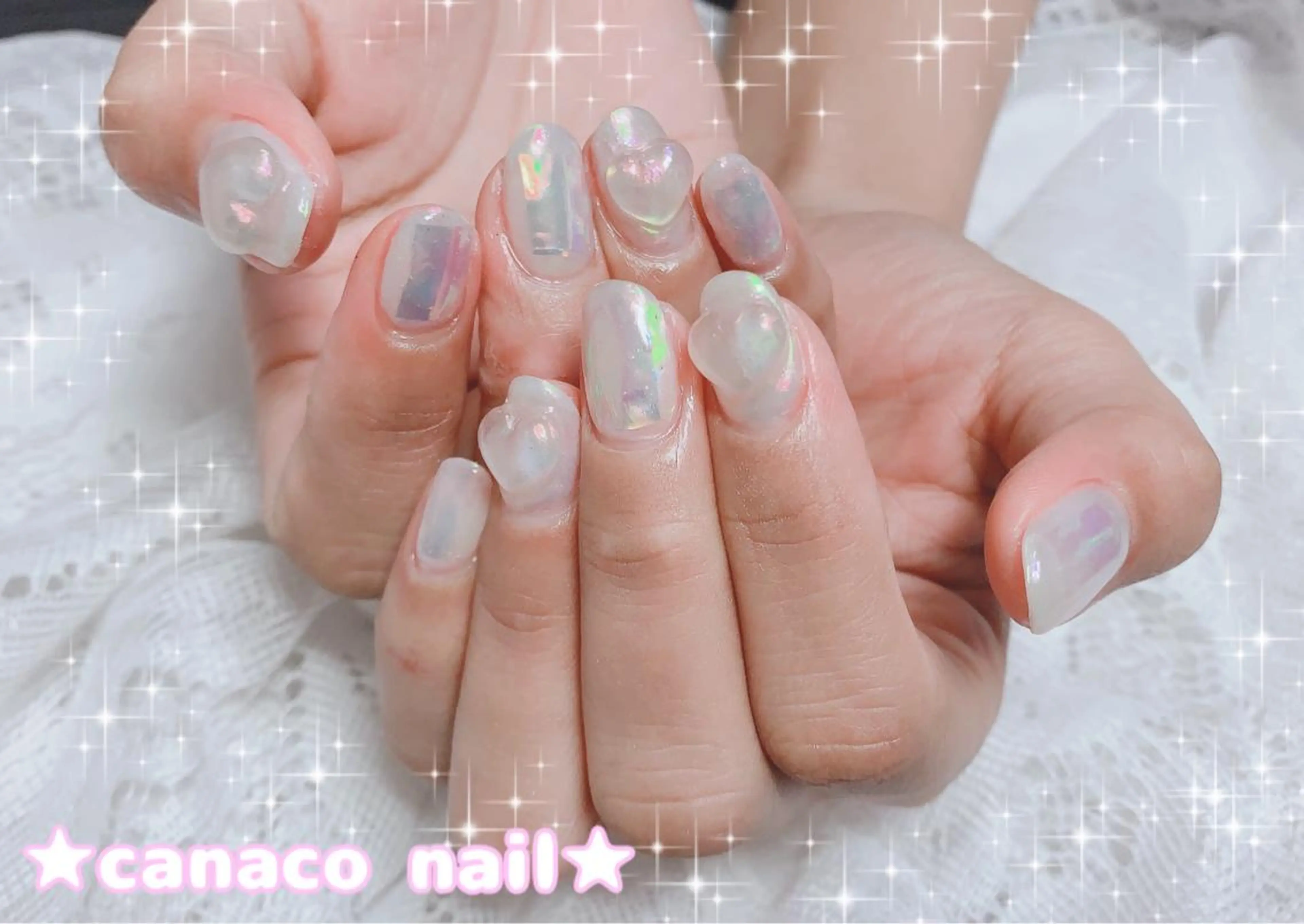 ネイル アートネイル クリアネイル ジェルネイル ハート 氷ネイル・うるうるネイル Felice所属・ベテランネイル cnc nailのネイルデザイン