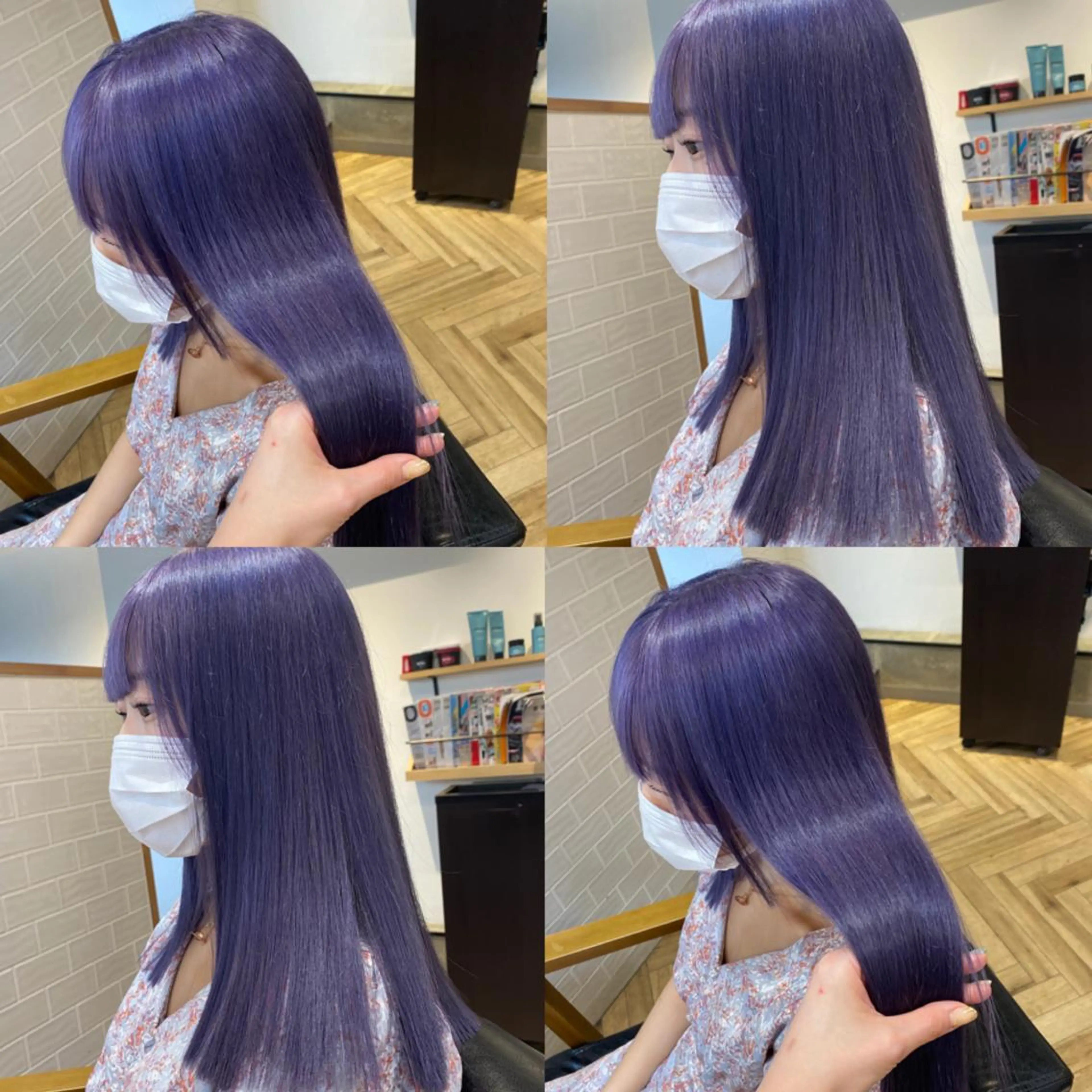 セミロング カラー ブリーチ ブルーカラー ブルーラベンダー ラベンダーカラー 艶カラー/韓国顔周り 🎀mamiのヘアスタイル