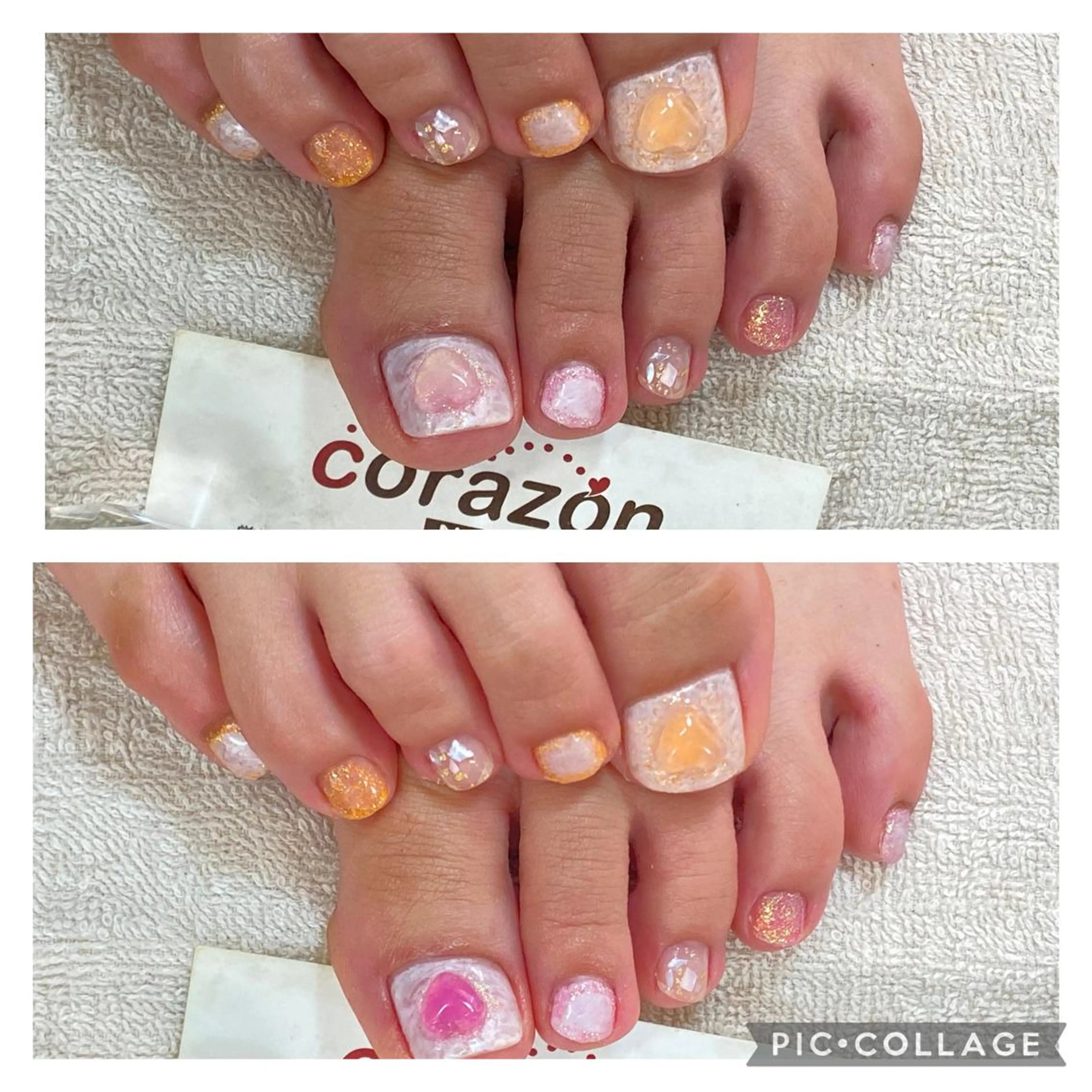 ネイル フットネイル ハート ラメ(グリッター) ピンク フットネイル corazon所属・ネイリスト aicoのネイルデザイン