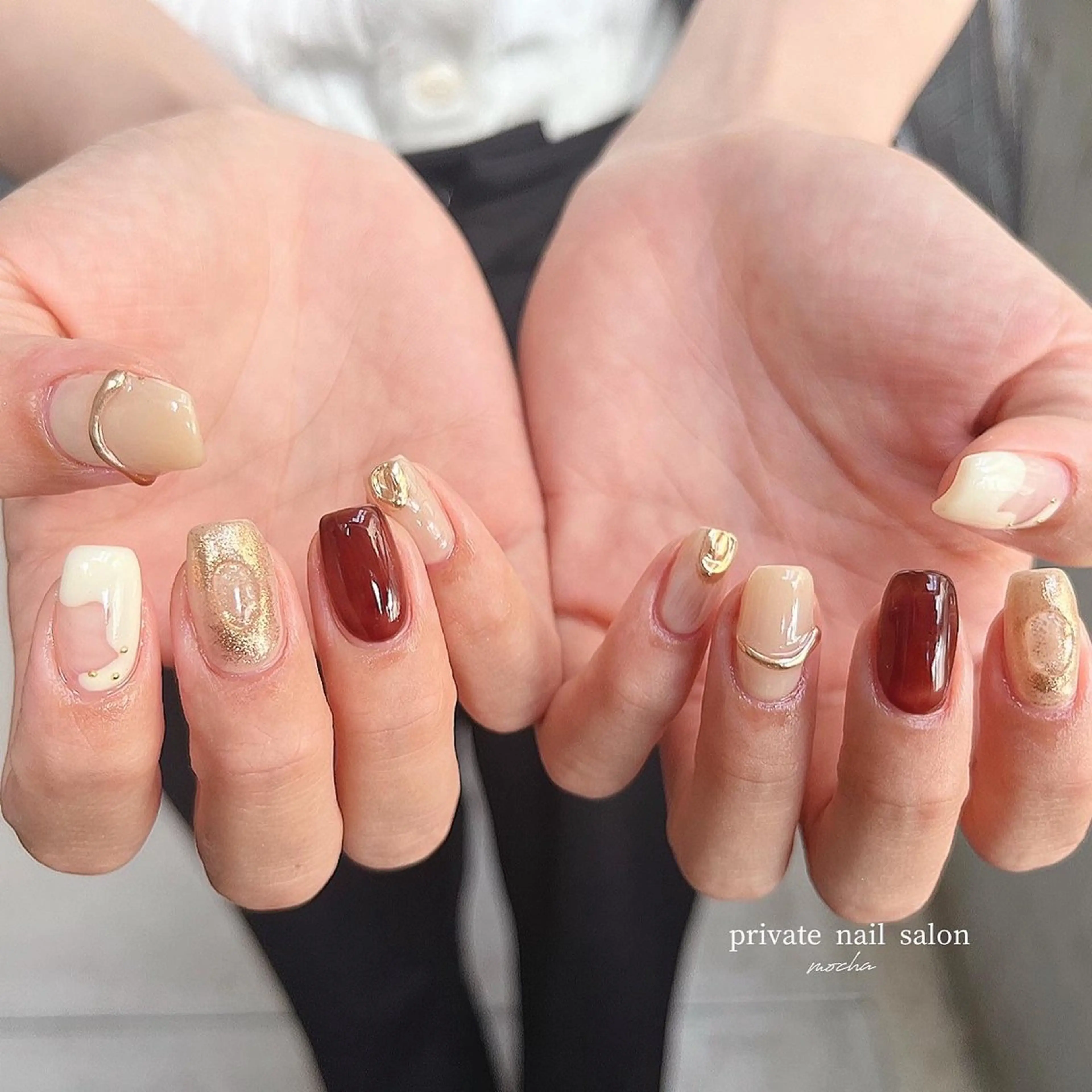 ネイル カジュアル チークネイル フレンチネイル ジェルネイル マグネットネイル ハンドネイル mocha nailのネイルデザイン