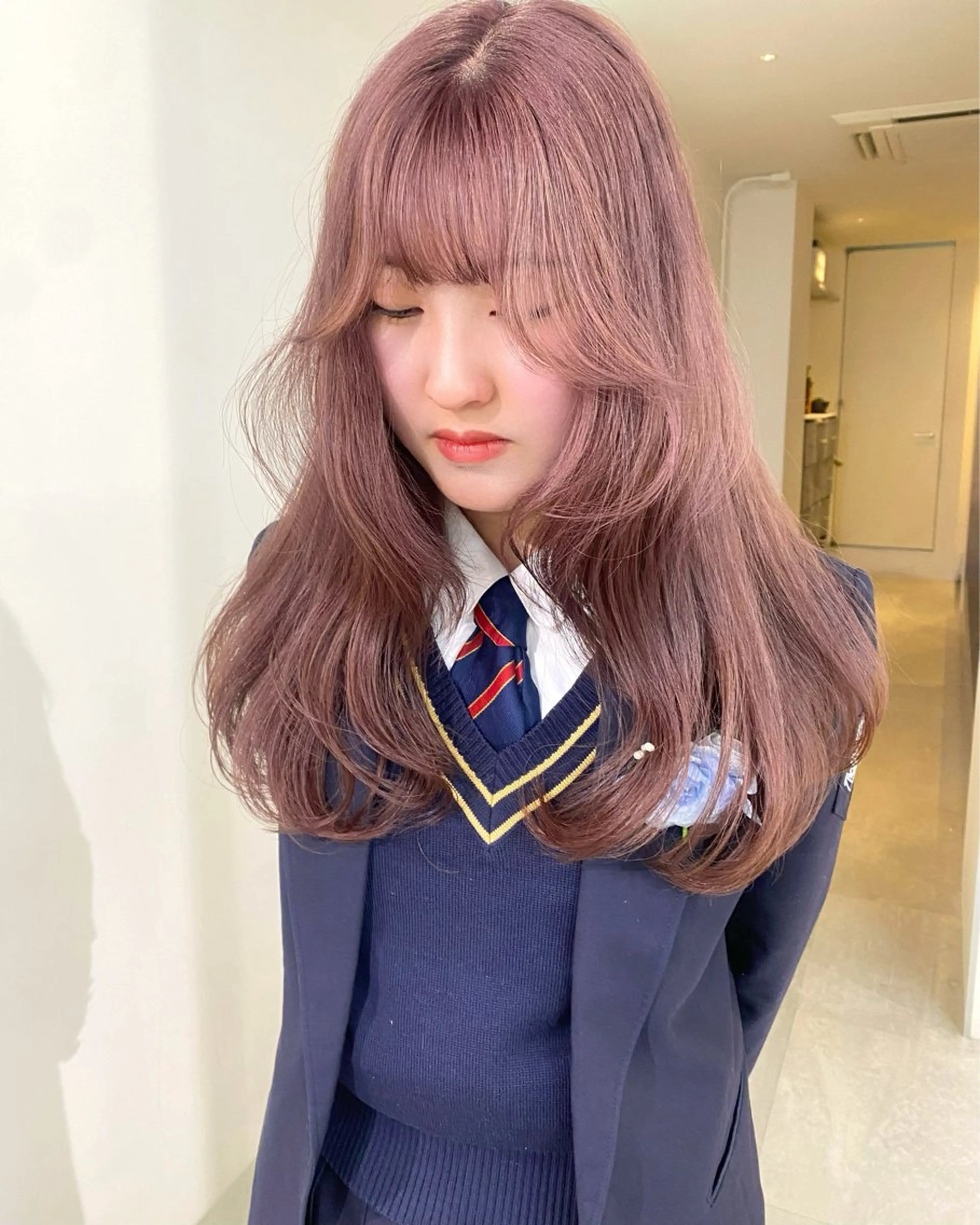 カラー ベージュカラー 黒髪 ブリーチ ピンクカラー ピンクベージュ ヘアカラー mizuki/ピンク ベージュ.レイヤーのヘアスタイル