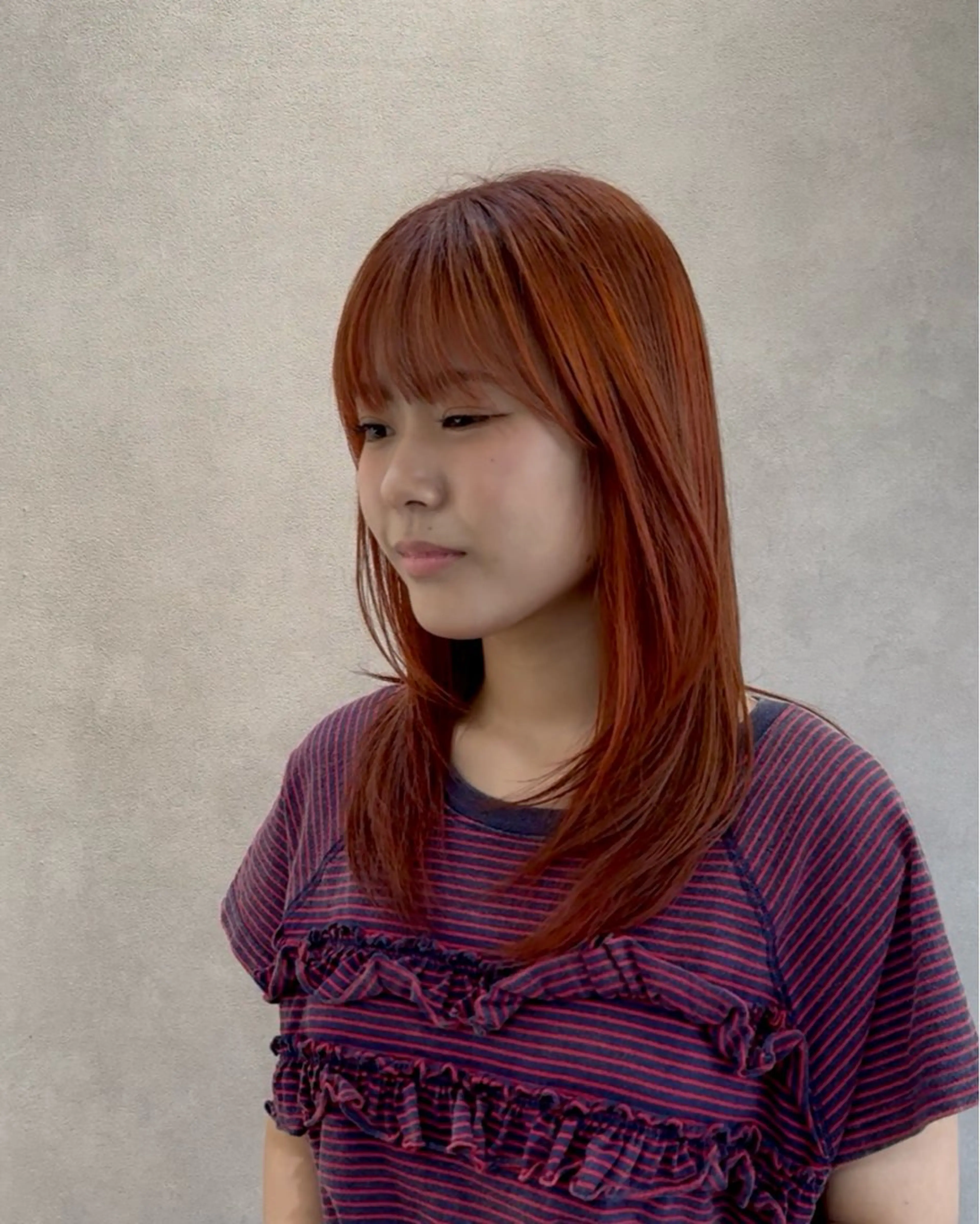 セミロング オレンジブラウン ハイライト ヘアカラー トリートメント reira/堀江/ 透明感カラーのヘアスタイル