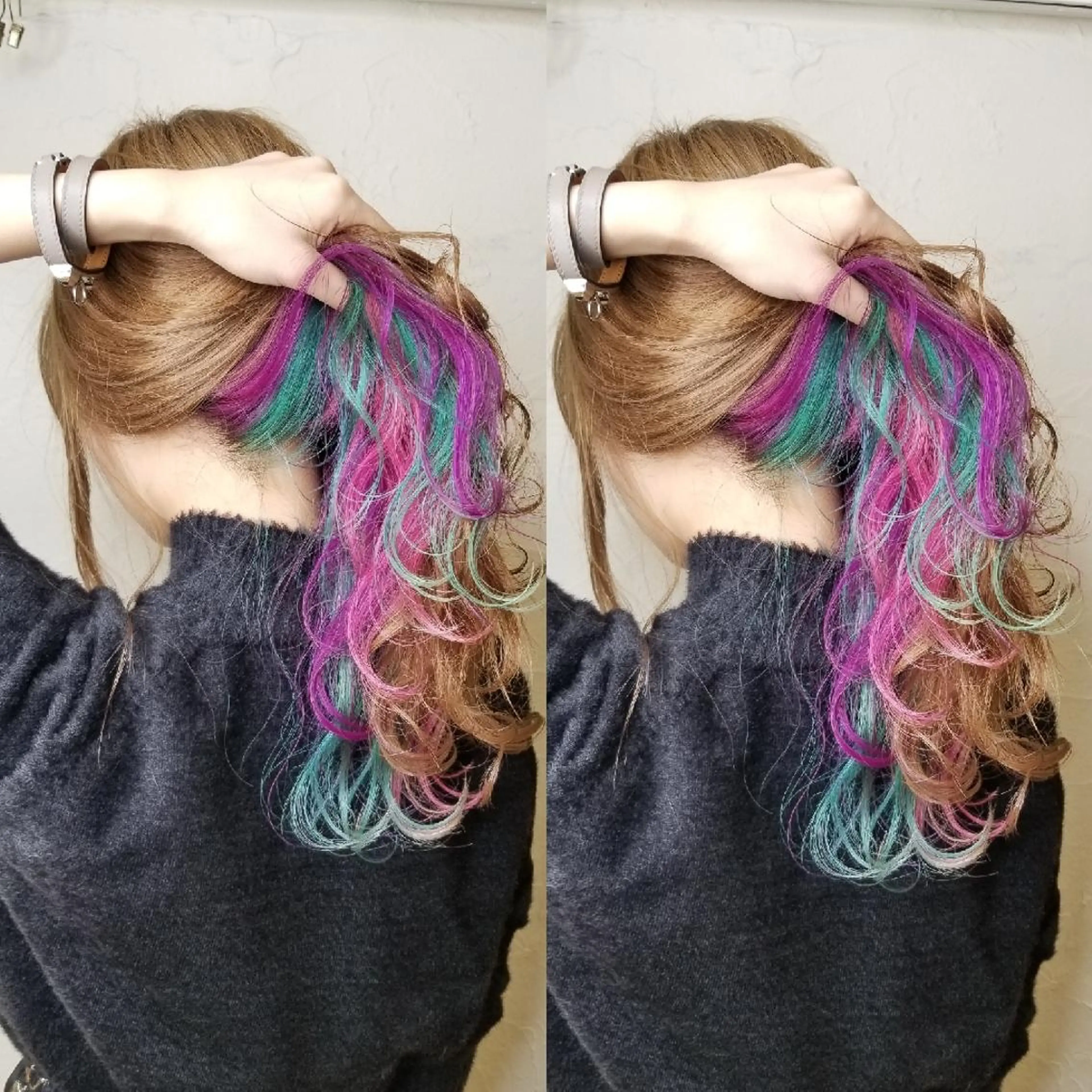 ロング カラー ヘアカラー ツヤ髪✨縮毛矯正 ハイトーンカラーのヘアスタイル