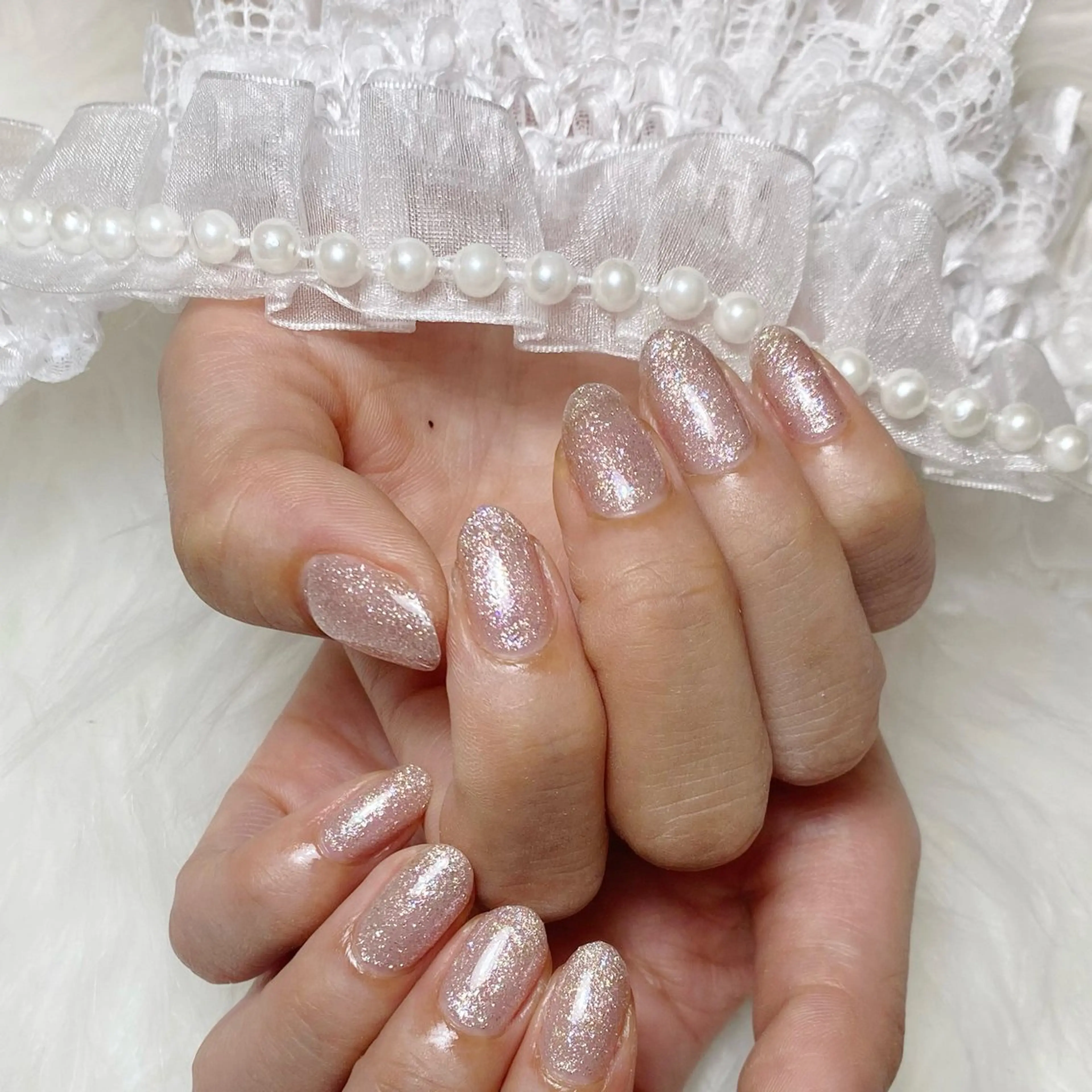 ネイル 長さ出し グラデーション ラメ(グリッター) ワンカラーネイル ピンク ハンドネイル fein. miku🎀🍼のネイルデザイン