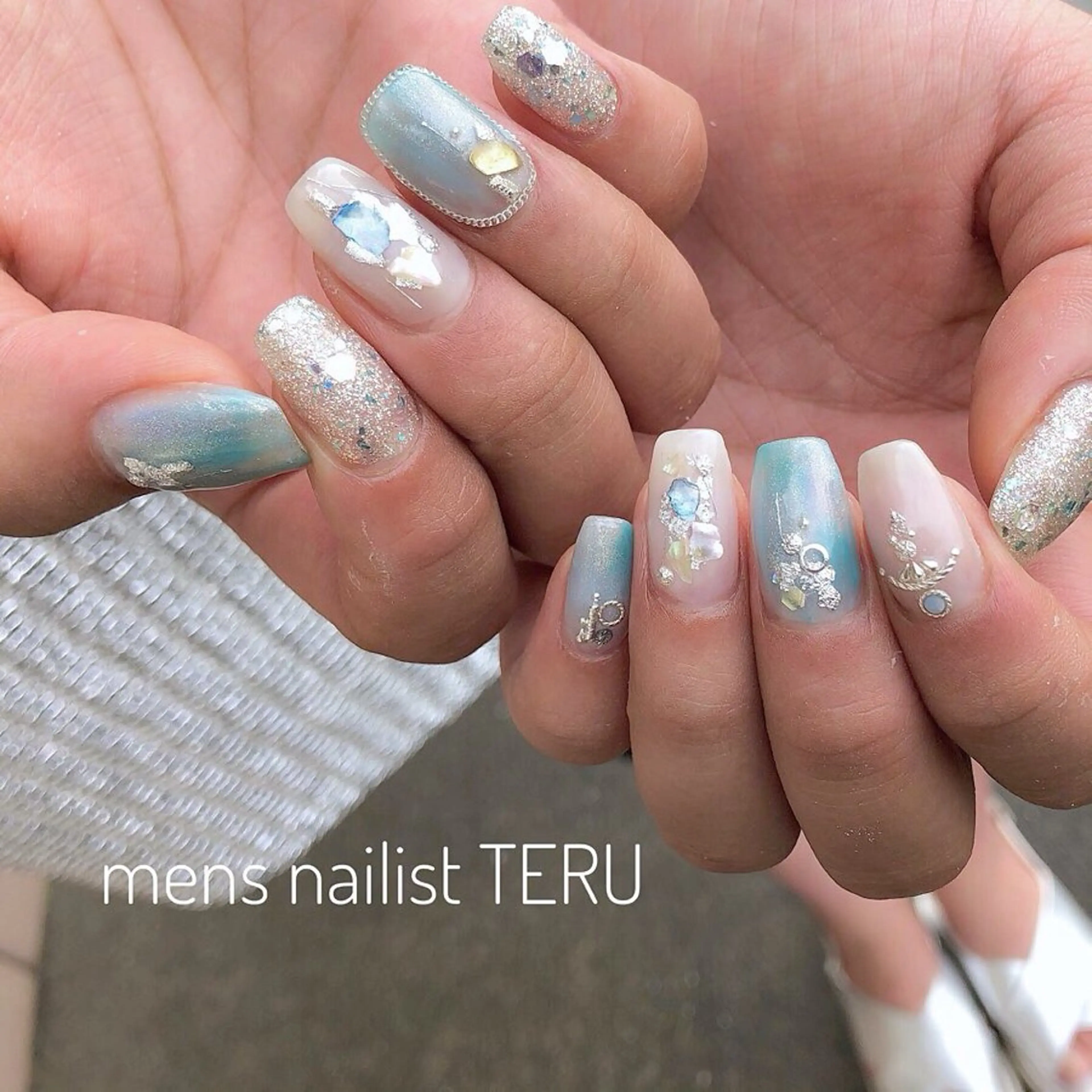 ネイル ブルー メンズネイル ニュアンスネイル nail salon ETERNAL所属・nailsalon ETERNALのネイルデザイン
