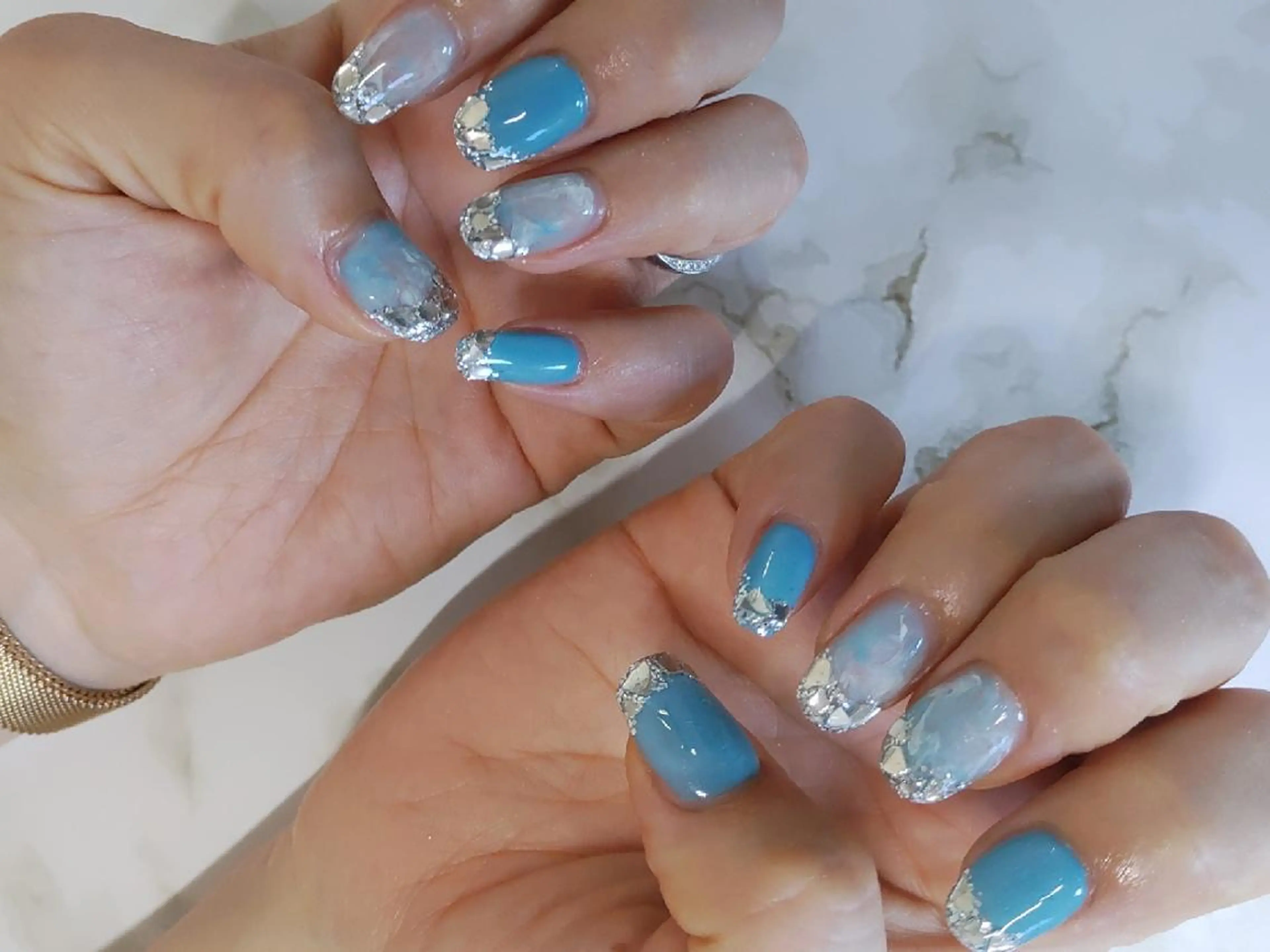 ネイル フレンチネイル ガラスフレンチ 大理石ネイル(マーブル) Nailsalon G.S.F Hisaのネイルデザイン