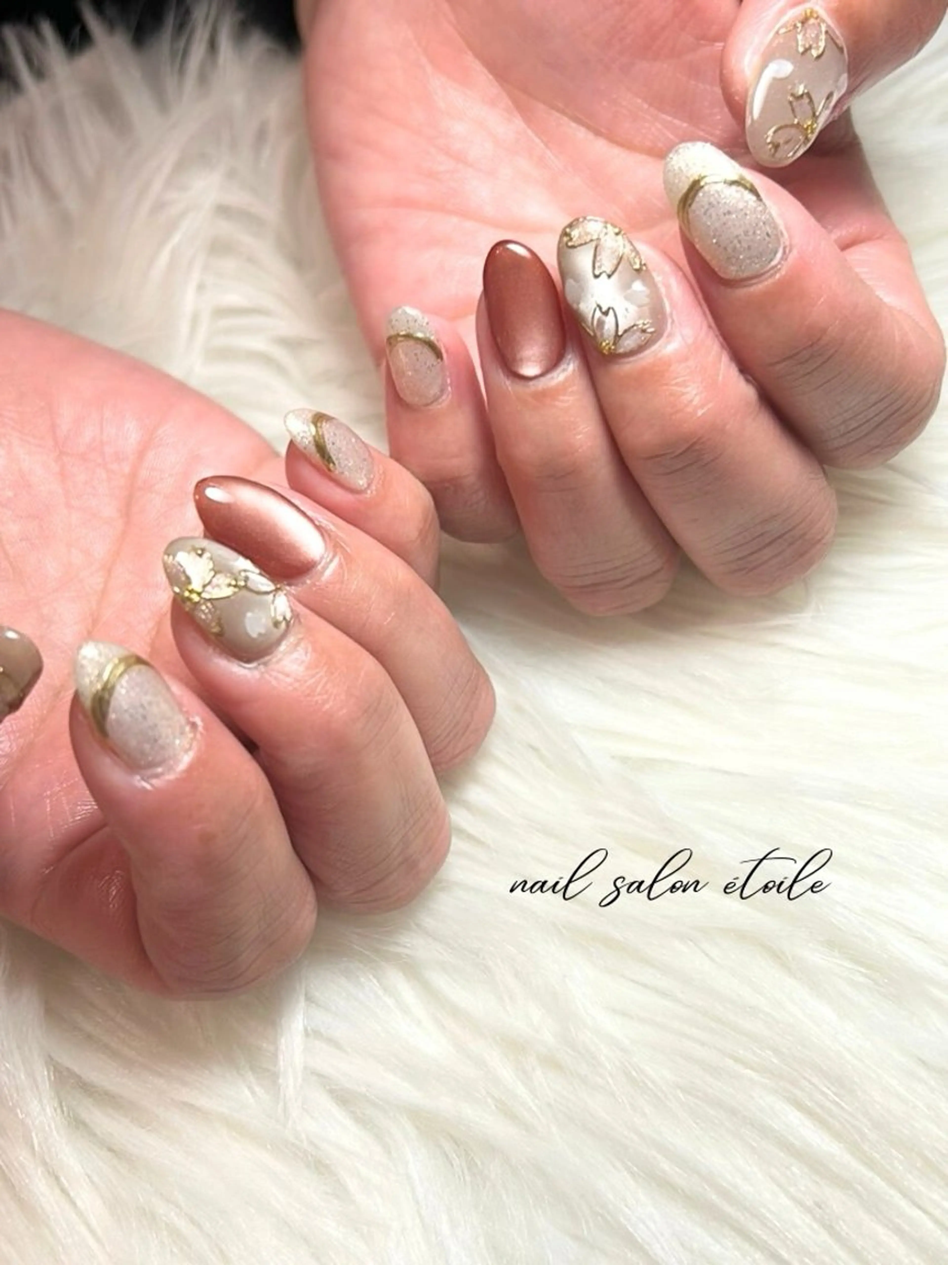 ネイル 桜ネイル 入学式 フラワーネイル マグネットネイル 春ネイル ハンドネイル nail salon étoileのネイルデザイン