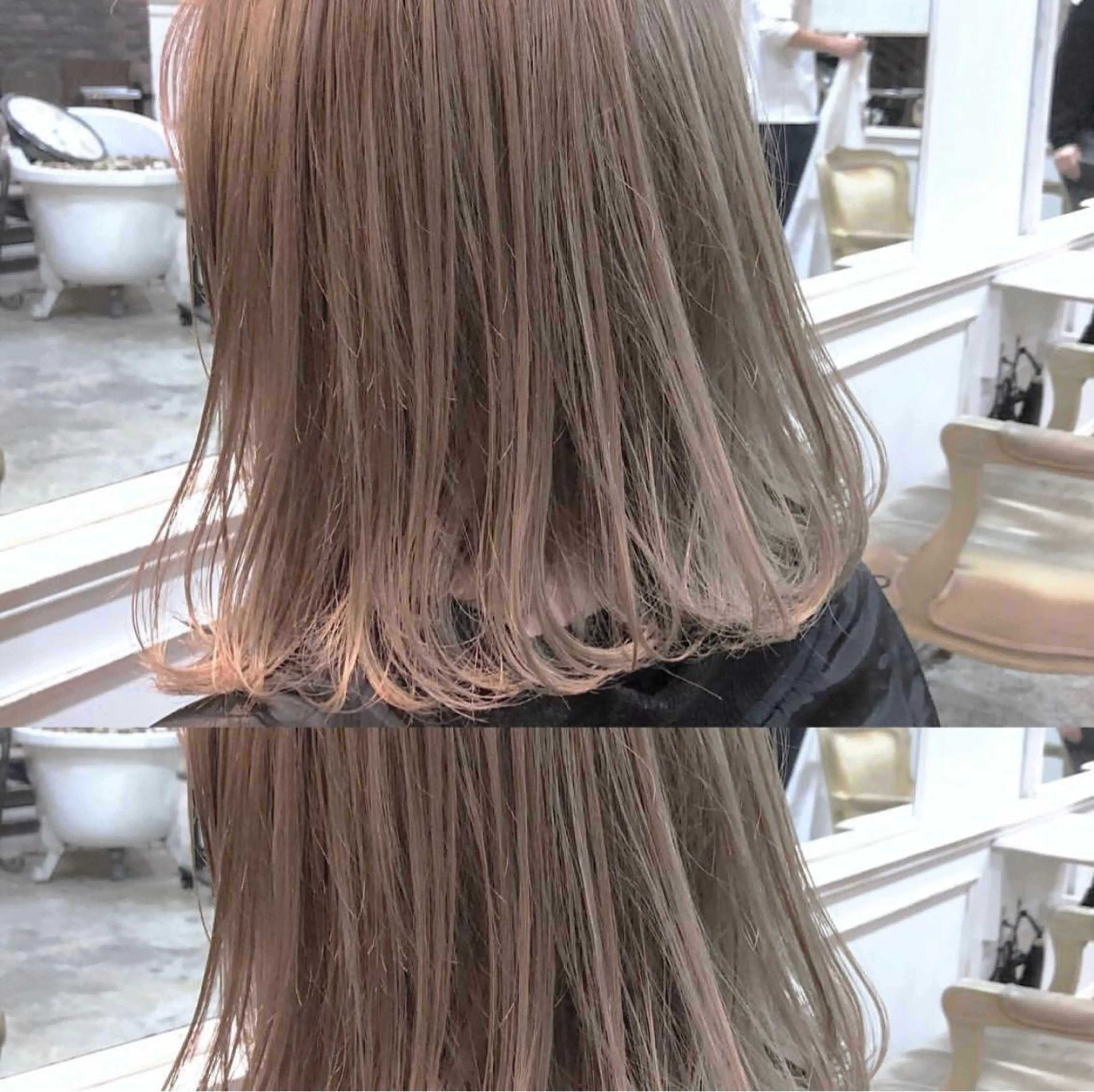 ミディアム カラー ベージュカラー ブリーチ ミルクティーベージュ Siesta所属・📣髪質改善縮毛矯正 特化美容師｜庭田📣のヘアスタイル
