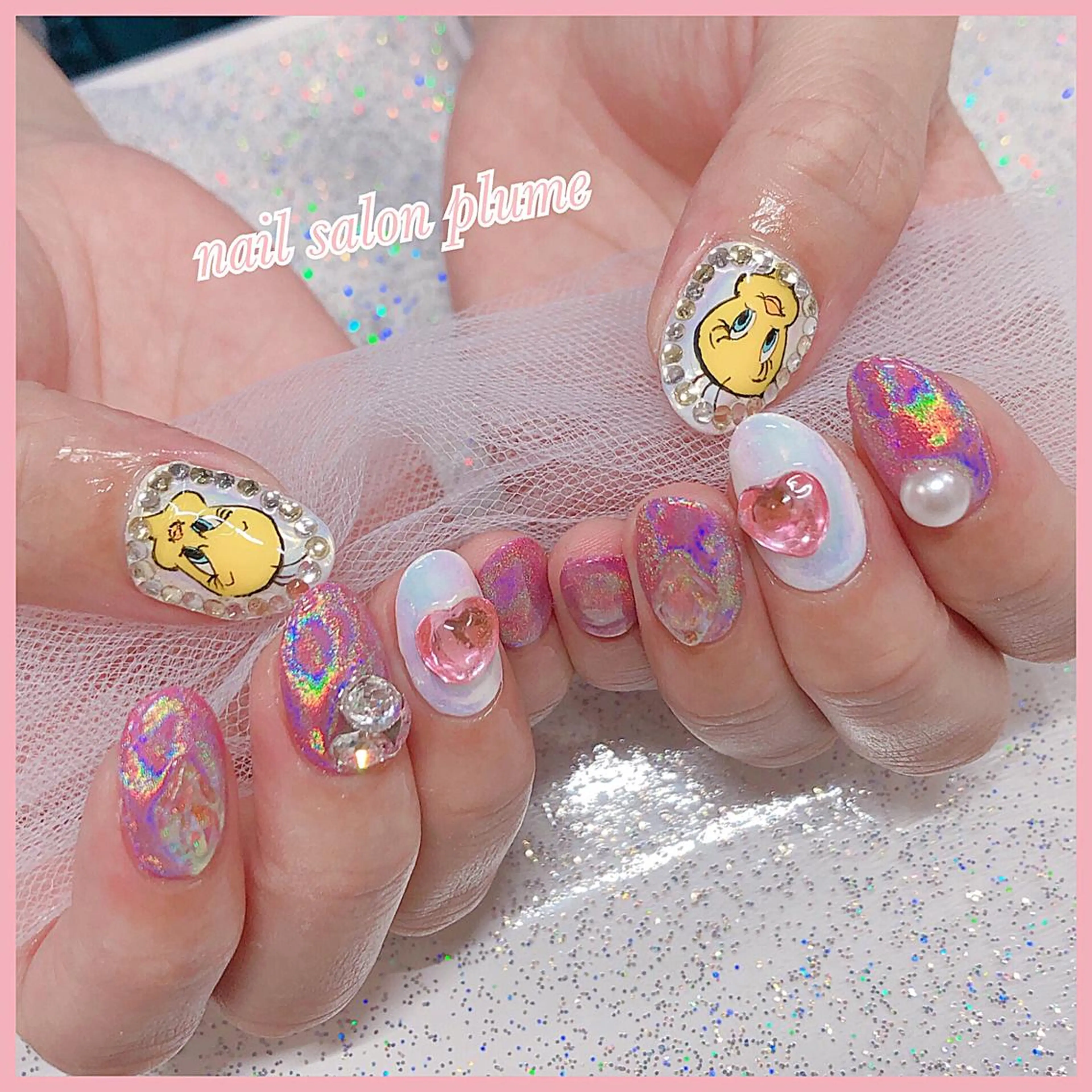 ネイル アートネイル オーロラネイル ハート 氷ネイル・うるうるネイル キラキラネイル ハンドネイル plume nail ☆韓国ネイルのネイルデザイン