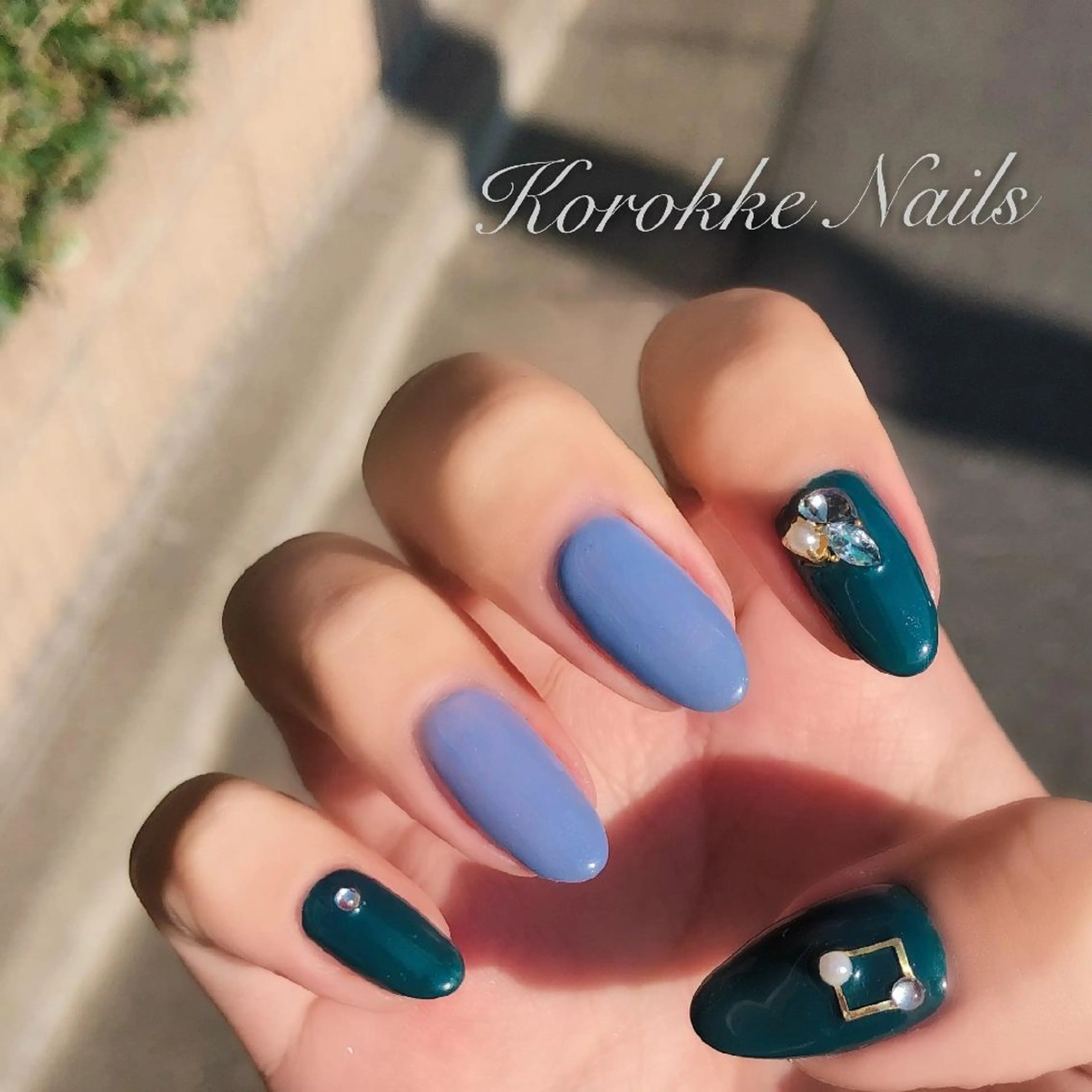 ネイル アートネイル ブルー グリーン シンプルネイル コロッケネイル所属・星野 ゆきのネイルデザイン