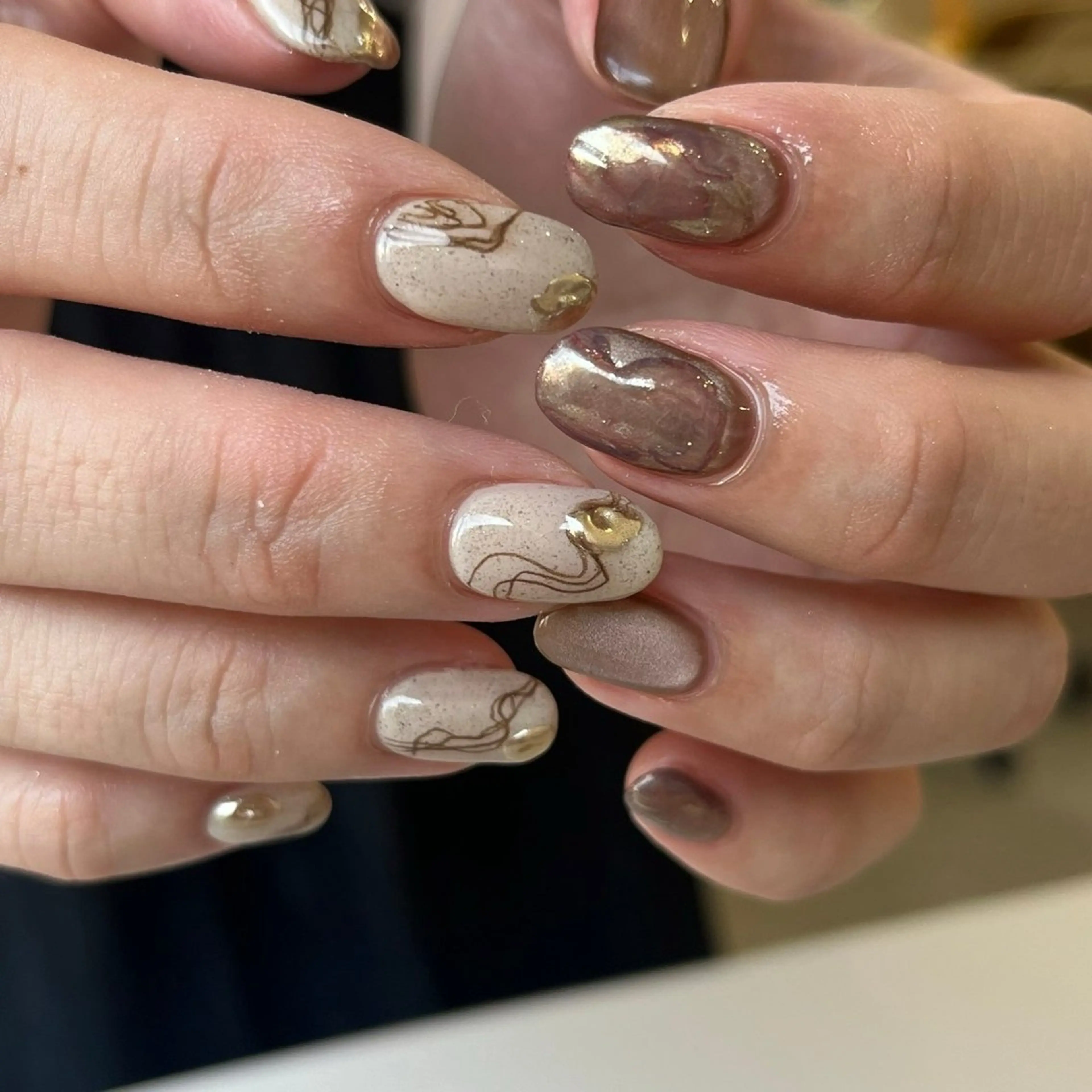 ネイル ブラウン ハンドネイル nail◯ petitnanoのネイルデザイン