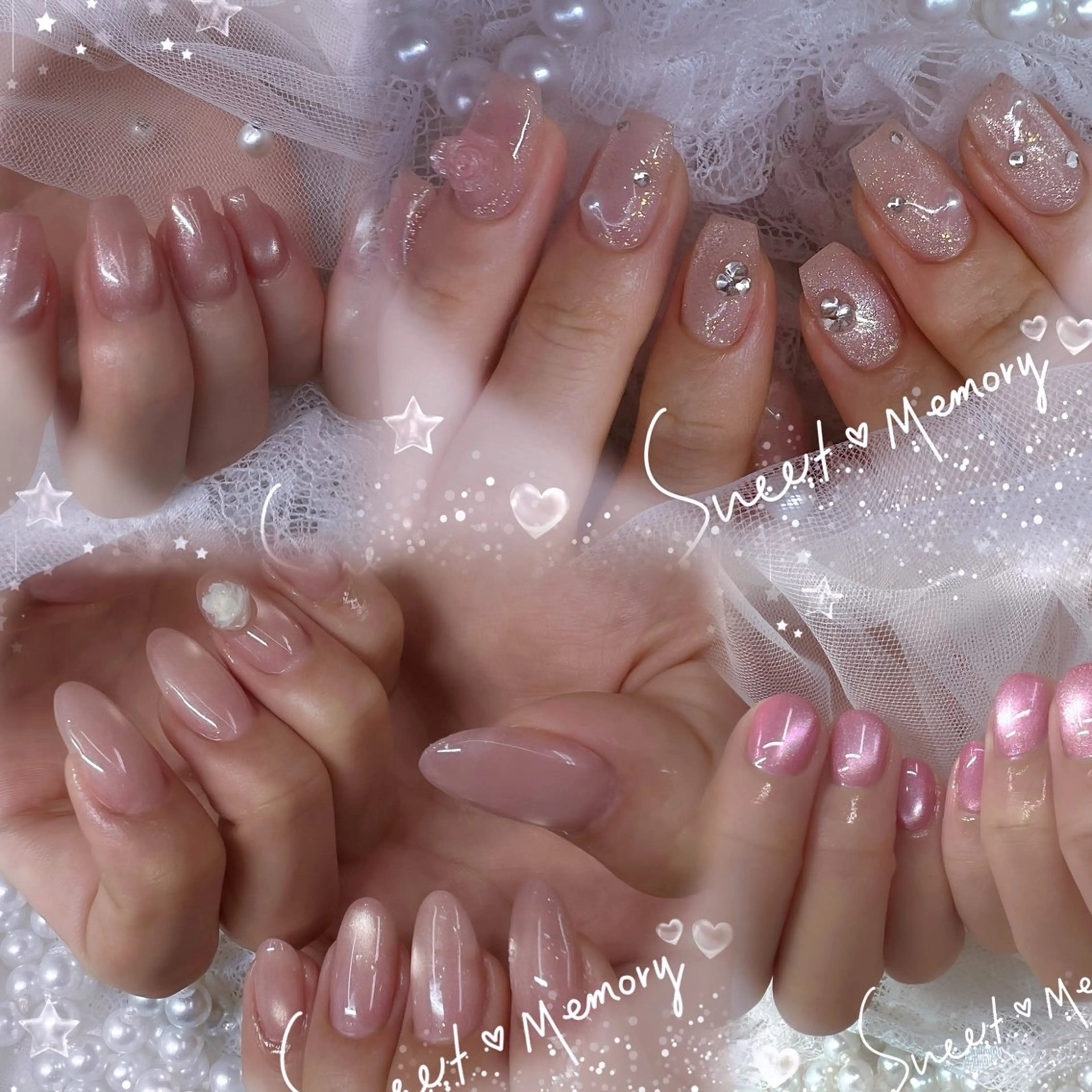 ネイル チークネイル フレンチネイル ガーリー ガラスフレンチ グラデーション Chill Nailsalonのネイルデザイン