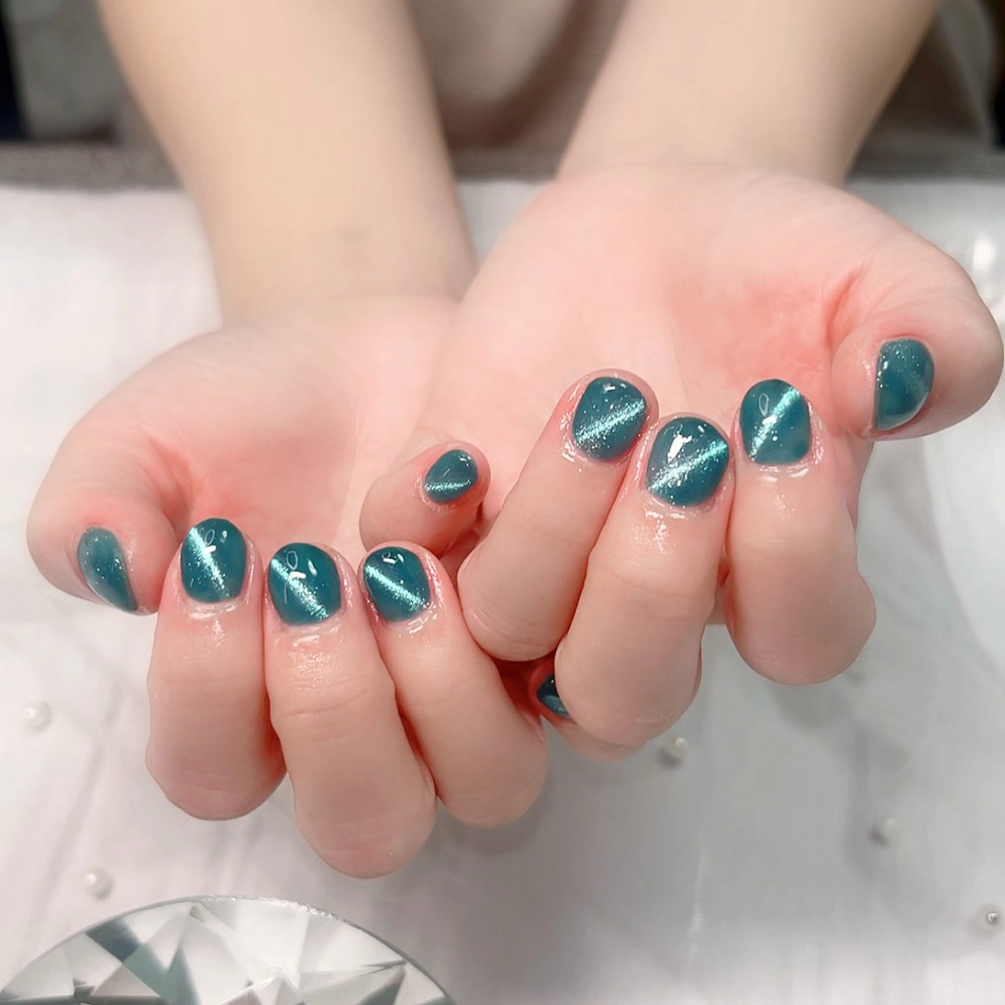 ネイル ボーダー ジェルネイル キラキラネイル マグネットネイル ハンドネイル Cute Tips nailのネイルデザイン