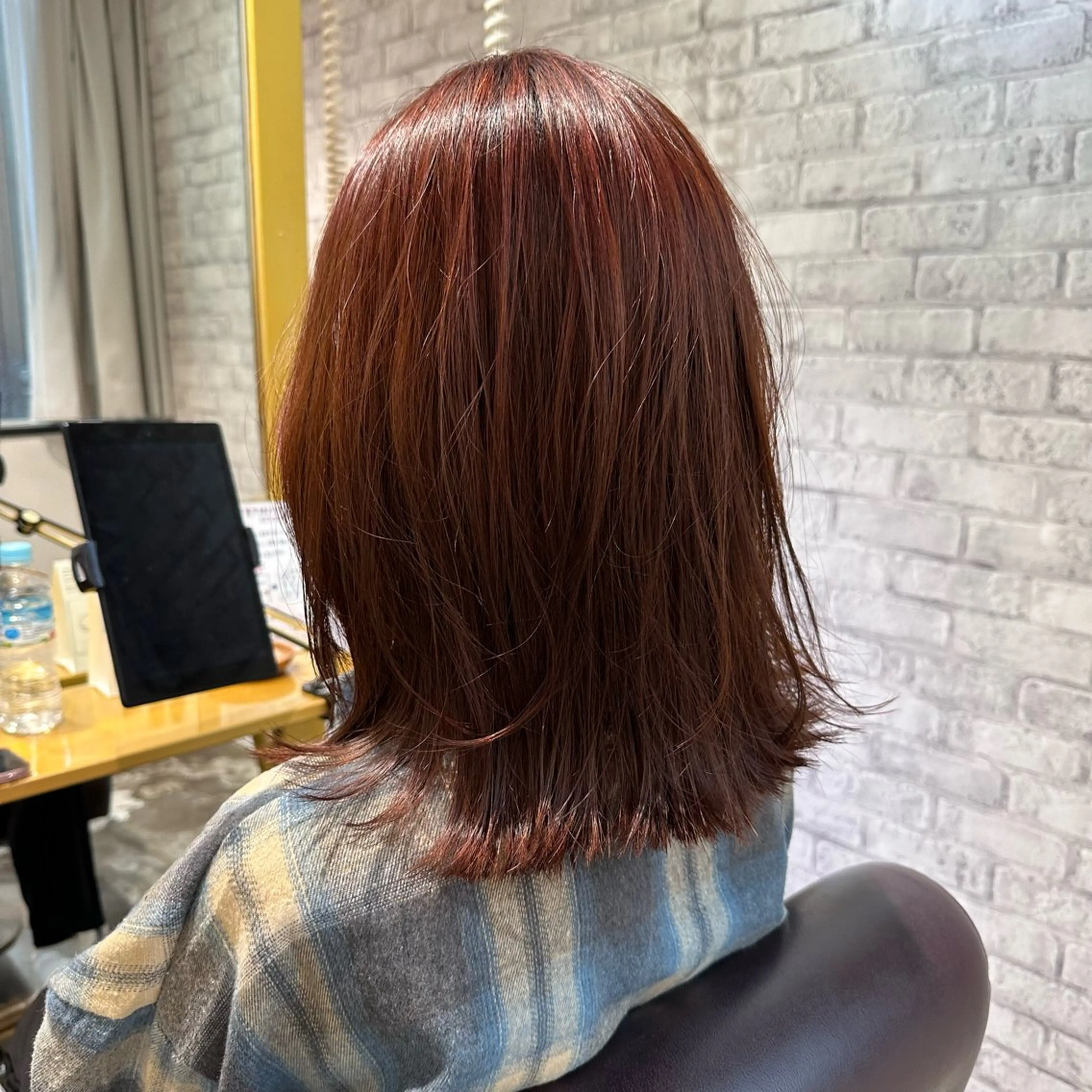 セミロング カラー ブラウンカラー オレンジ オレンジブラウン 艶感カラー/レイヤー 💖心斎橋/Sakiのヘアスタイル