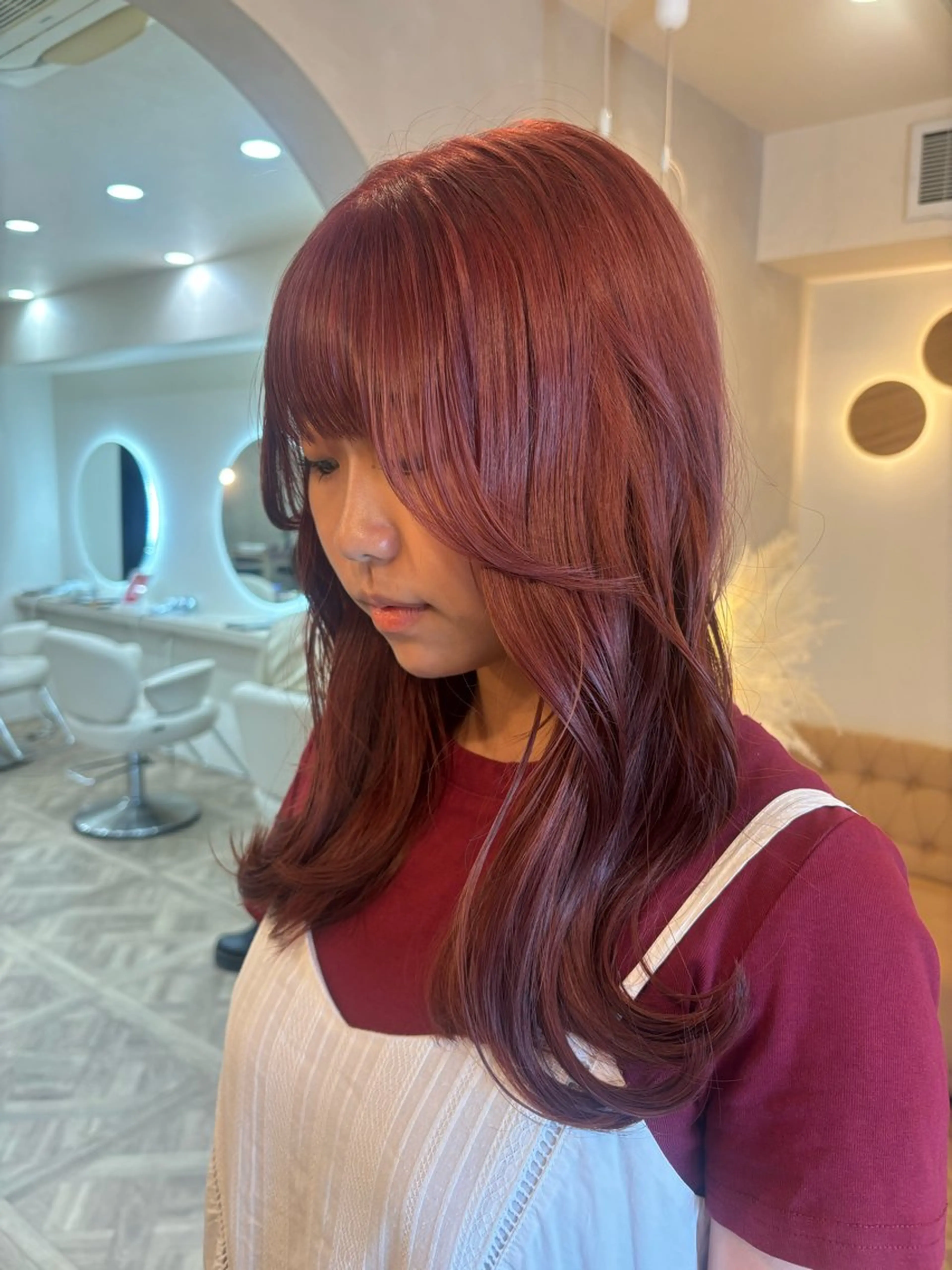 セミロング カラー ヘアカラー トリートメント ミルクティ/ピンク/ レイヤー/yuriaのヘアスタイル