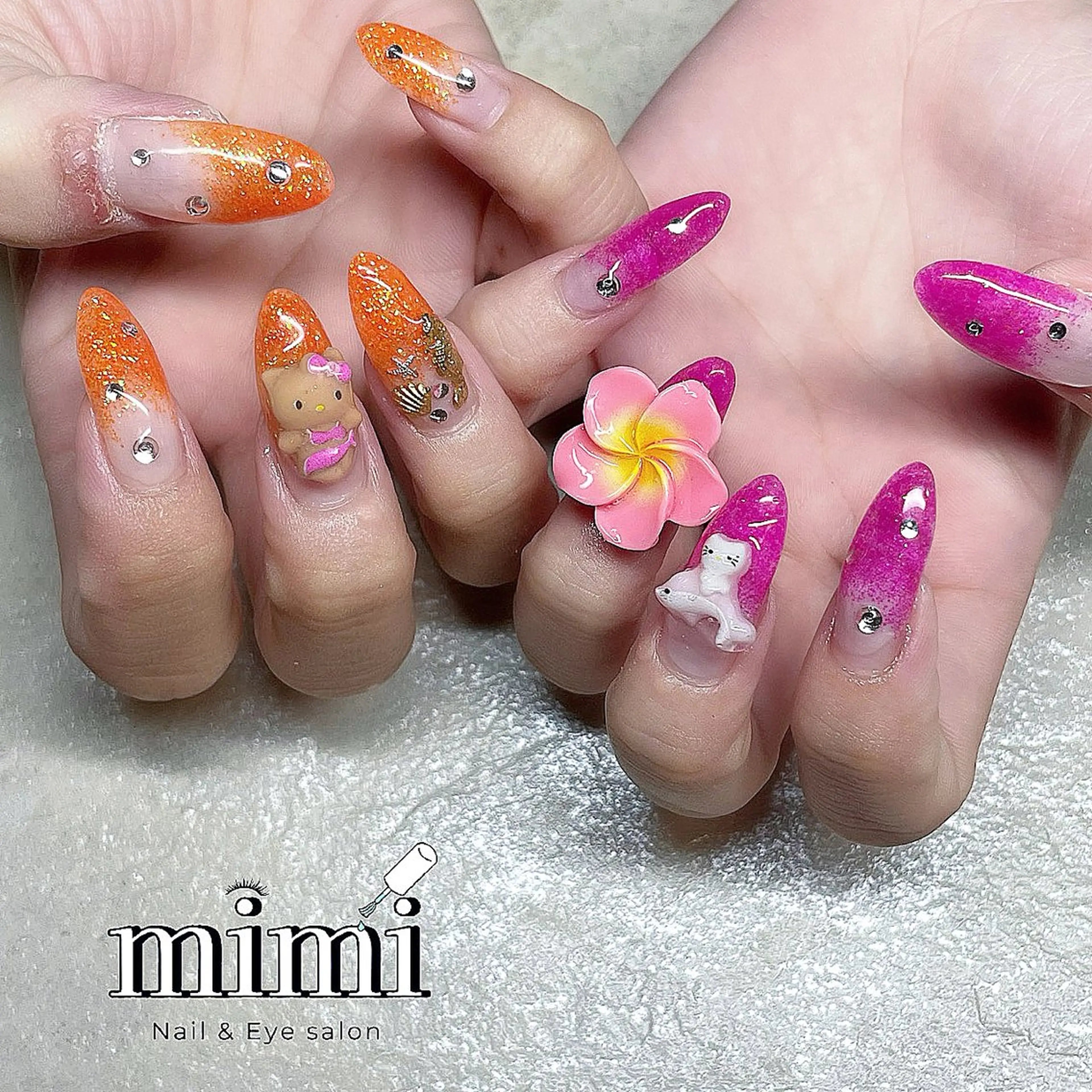 ネイル アートネイル 長さ出し ロングネイル マグネットネイル 夏ネイル ハンドネイル Nail&Eye Ruruのネイルデザイン