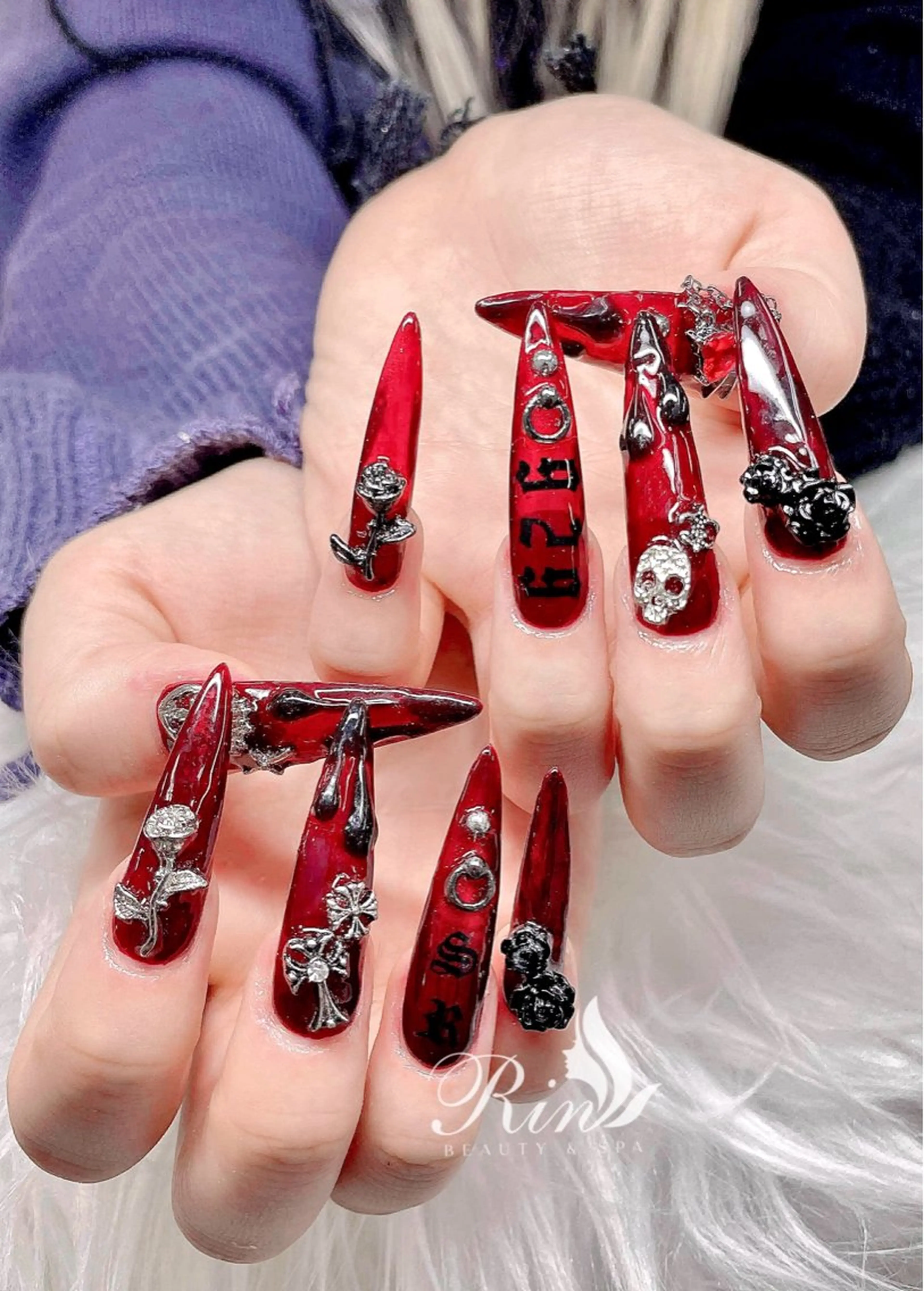 ネイル アートネイル 長さ出し ガーリー 韓国ネイル 持ち込み Rin Nail 新大久保店のネイルデザイン