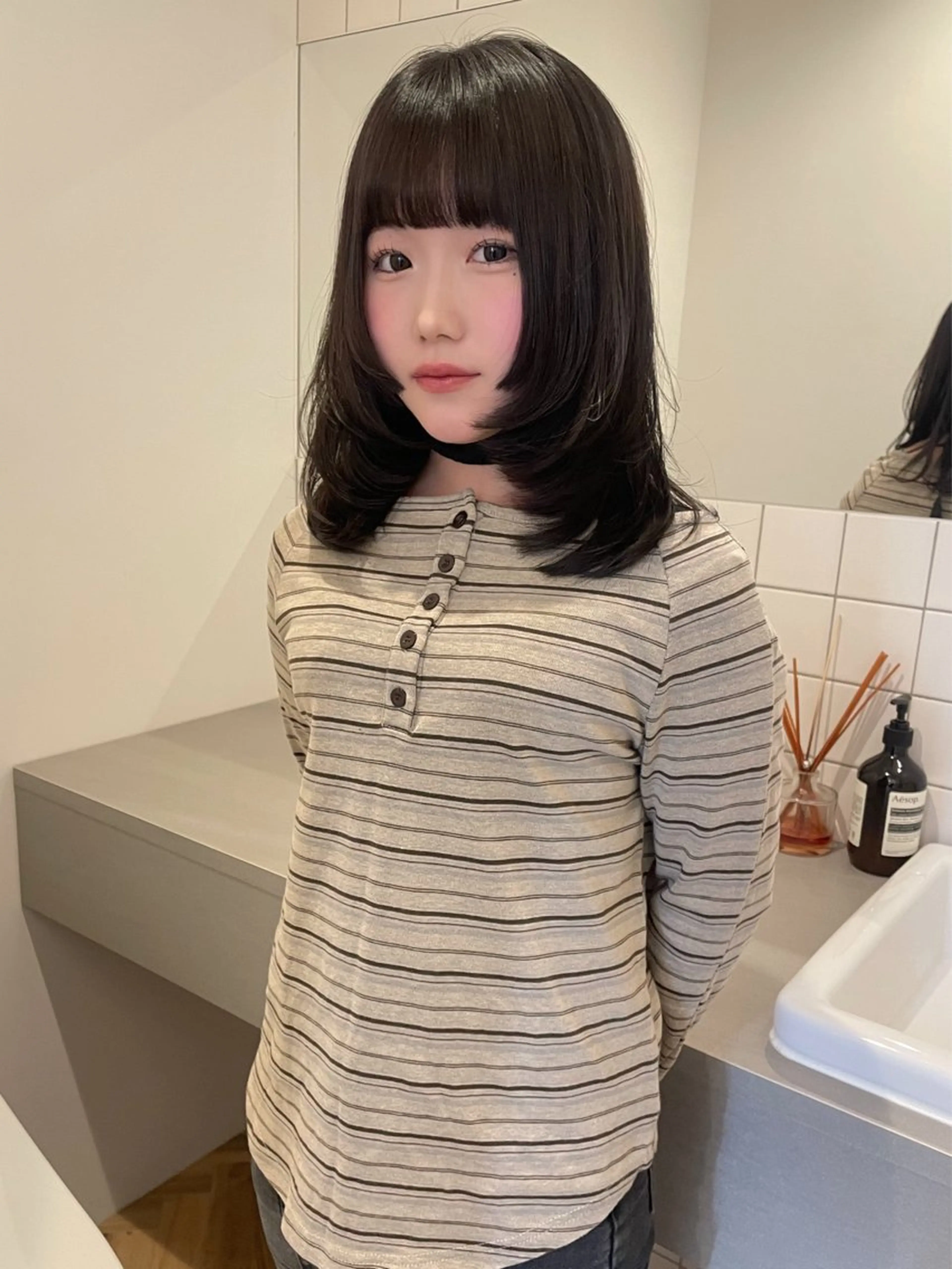 ミディアム 顔周りカット 姫カット ボブカットモデル/パ ーマ/harunaのヘアスタイル