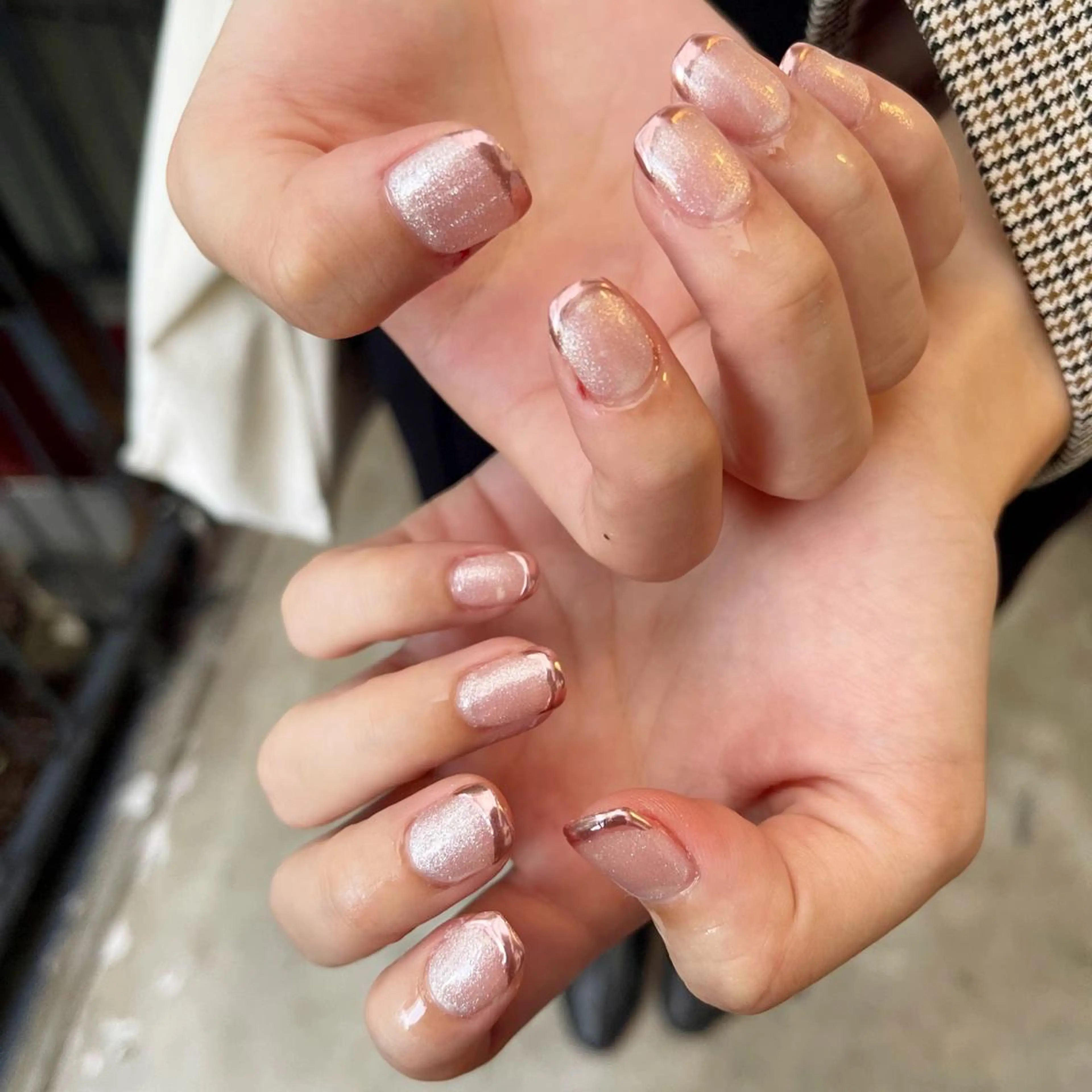 ネイル フレンチネイル ミラーネイル ピンク BINEL REINAのネイルデザイン