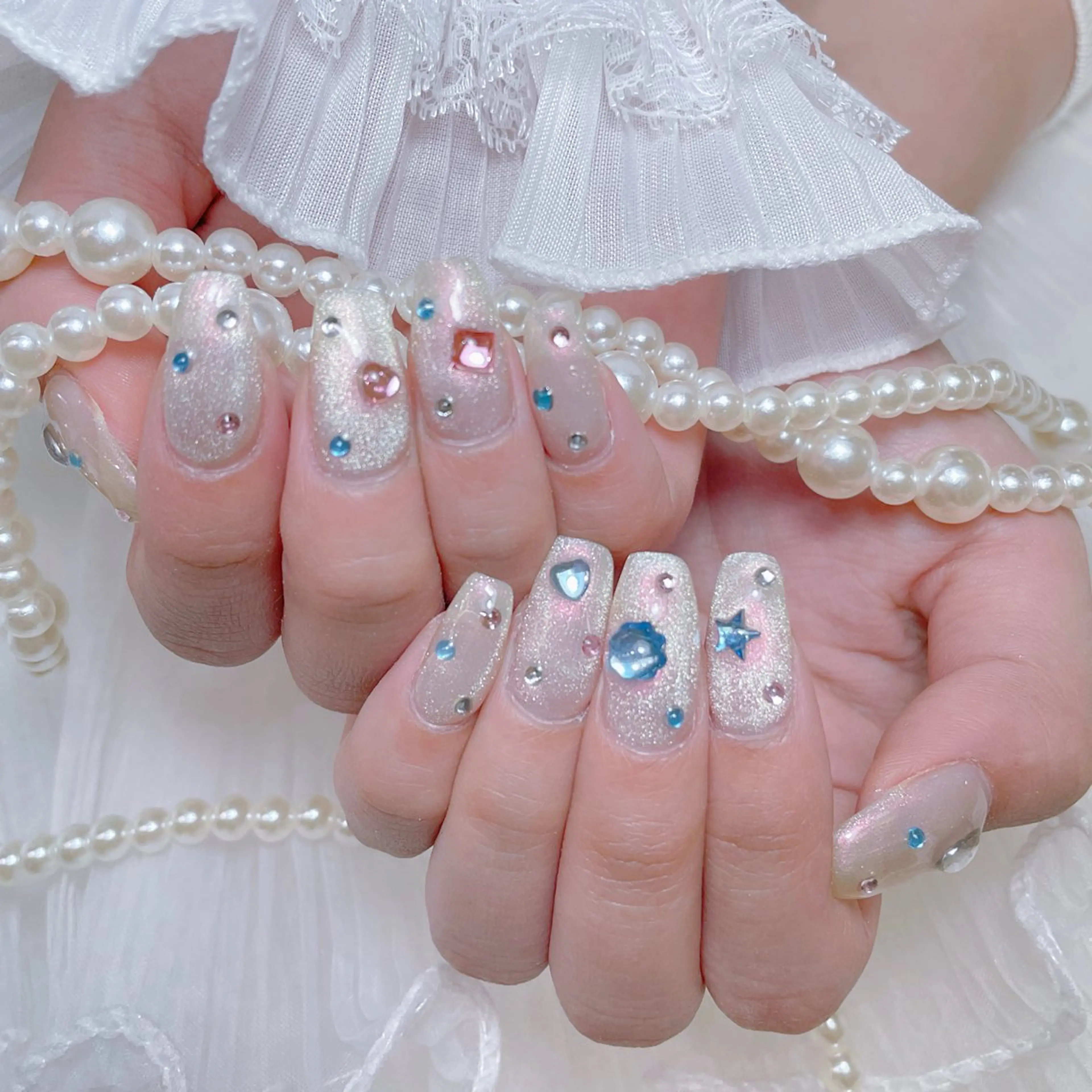 ネイル クリアネイル ハート キラキラネイル 韓国ネイル マグネットネイル ハンドネイル NailPrincess所属・princess スカルプ専門店のネイルデザイン