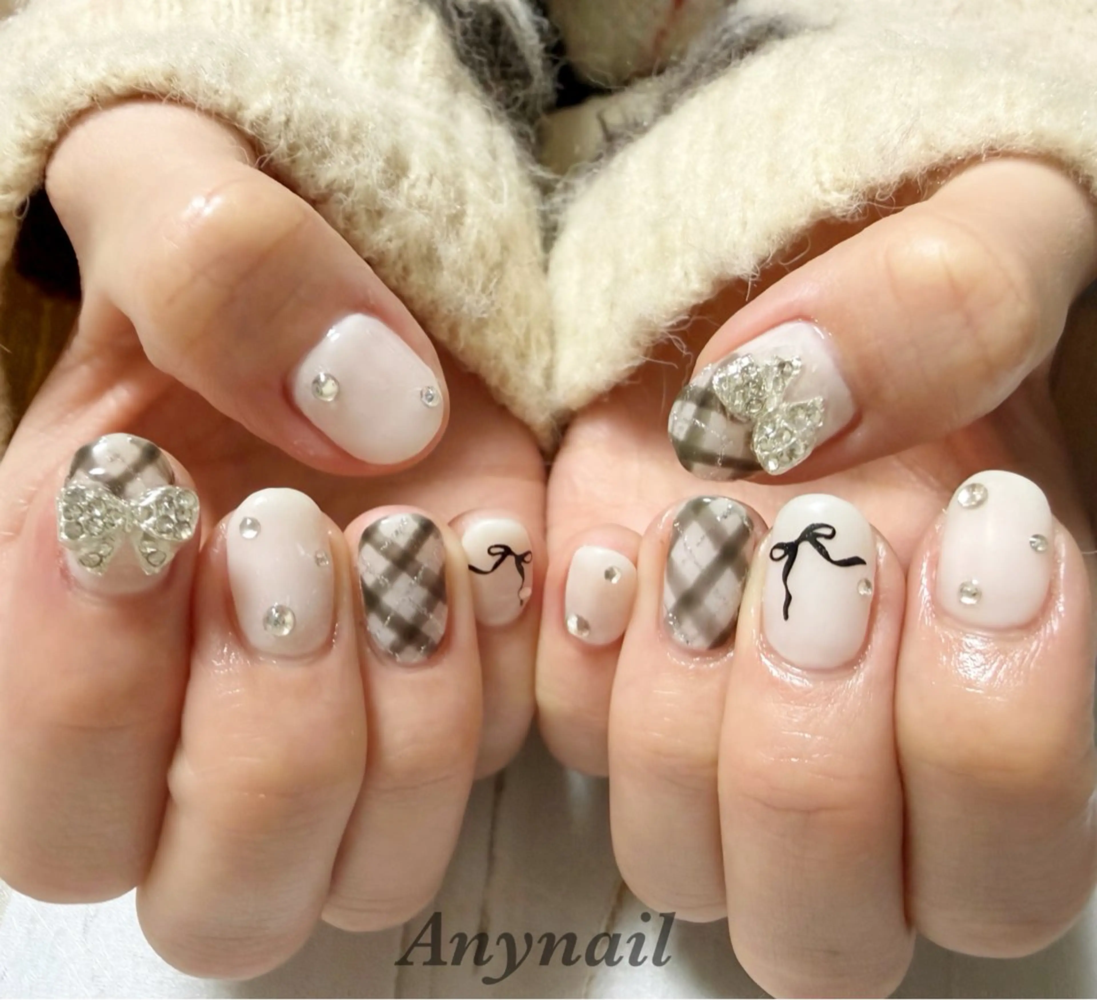 ネイル ブルー ハート リボン 岩澤 恵子のネイルデザイン