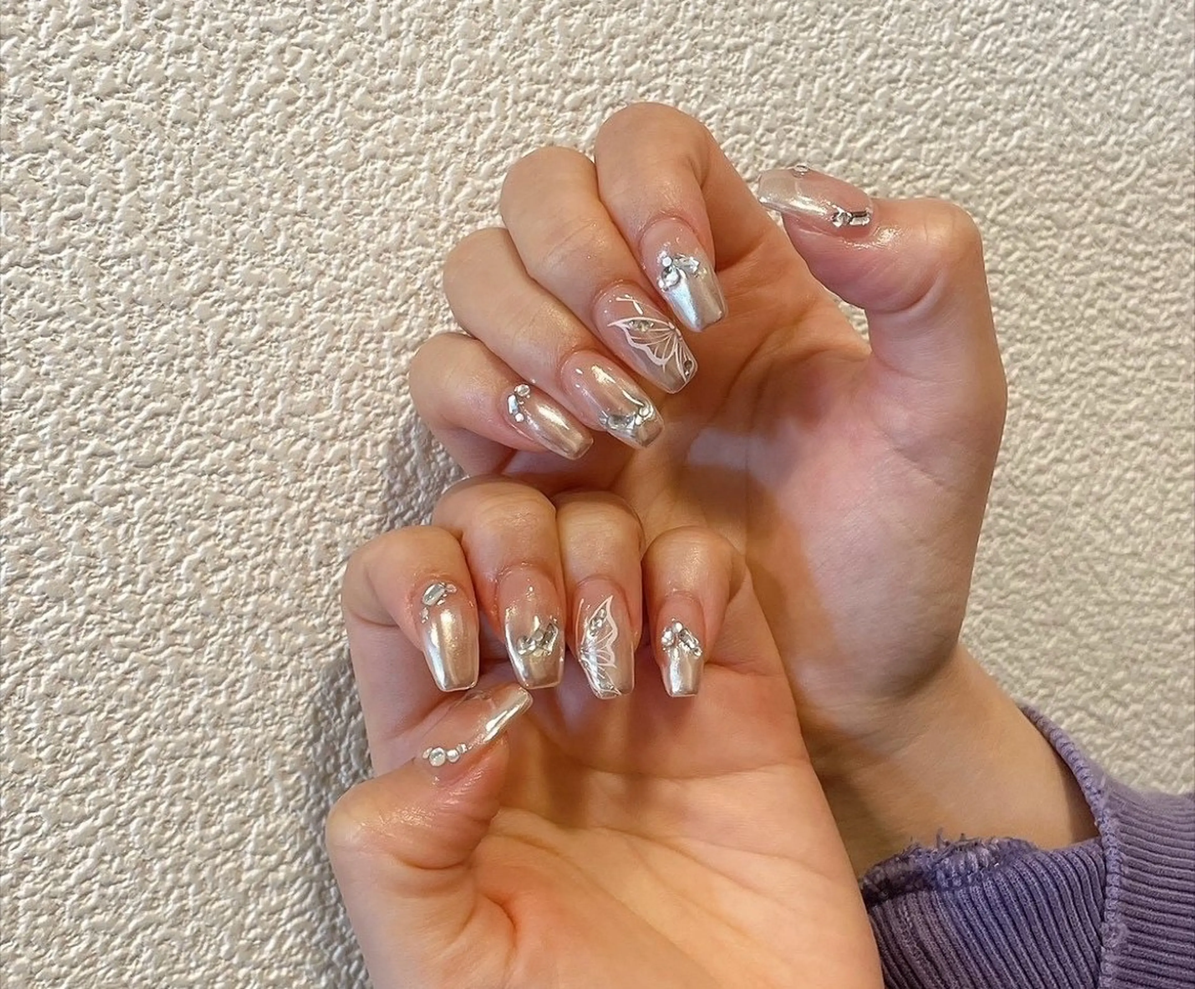 ネイル オーロラネイル ブルー フットネイル フレンチネイル ジェルネイル kiki nail たまプラーザのネイルデザイン