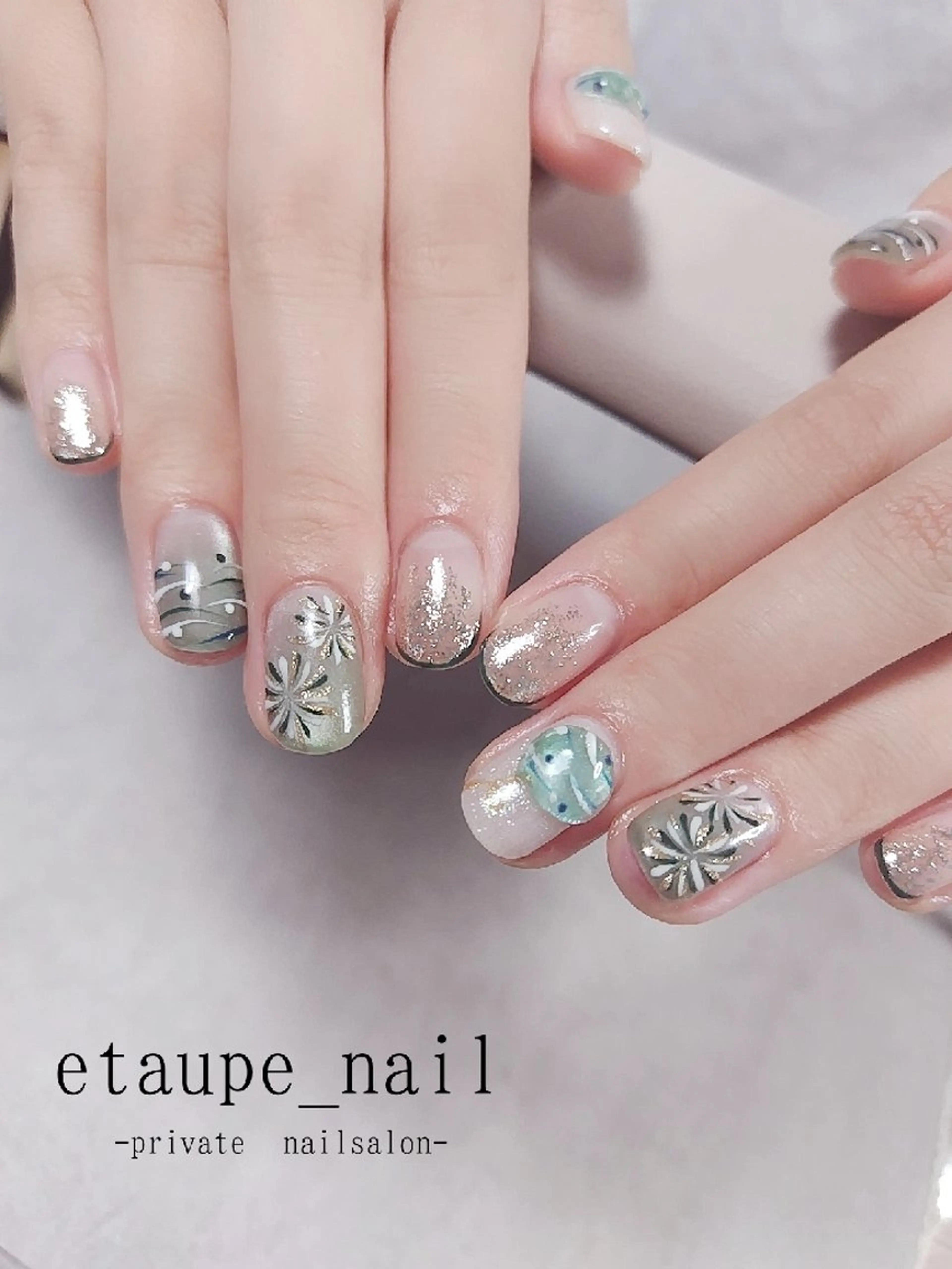 ネイル ジェルネイル グリーン マグネットネイル ニュアンスネイル ハンドネイル etaupe nail所属・向原自宅サロン ★エトープネイルのネイルデザイン