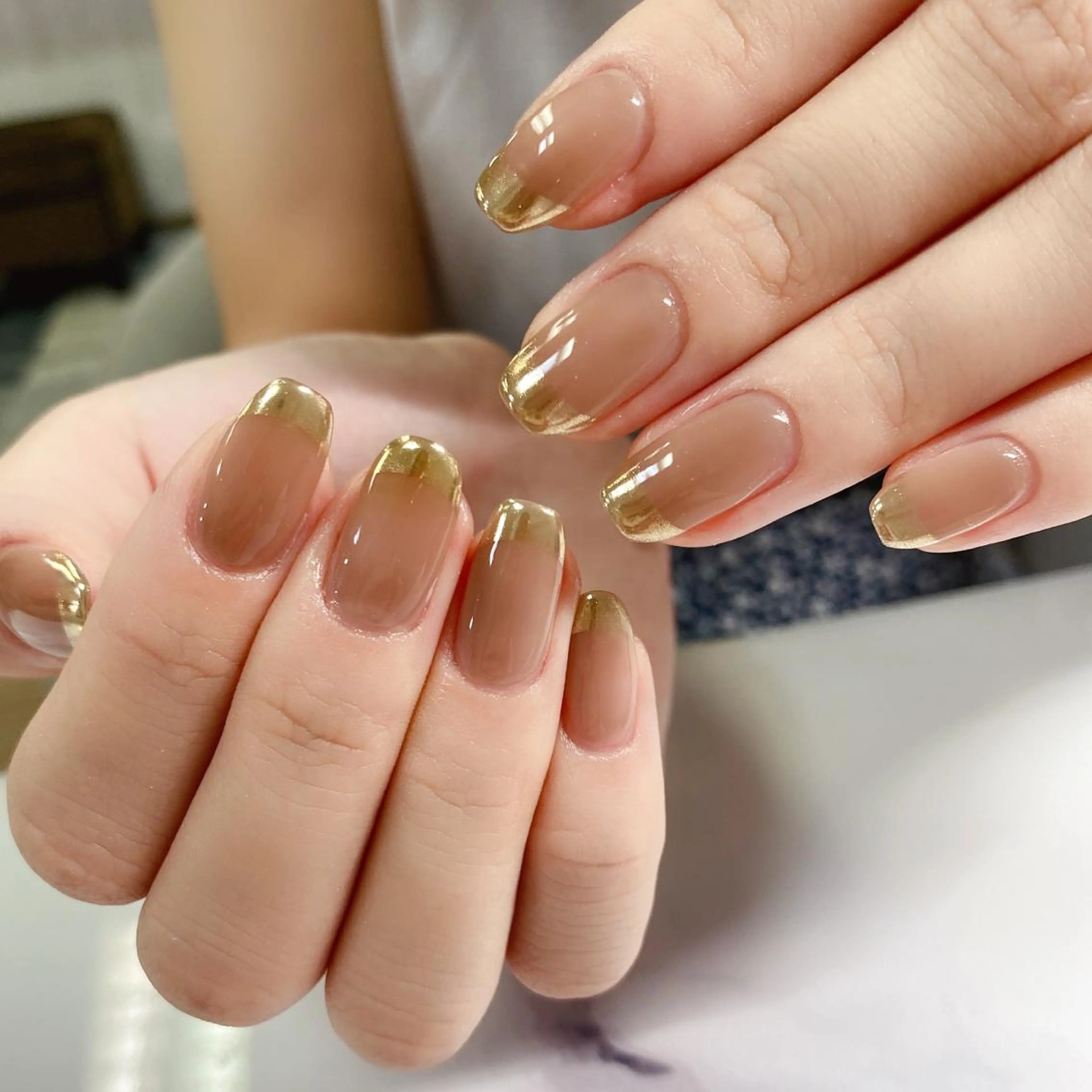 大人気ミラーフレンチ(オフ込み)甘皮ケア＋保湿オイルの写真