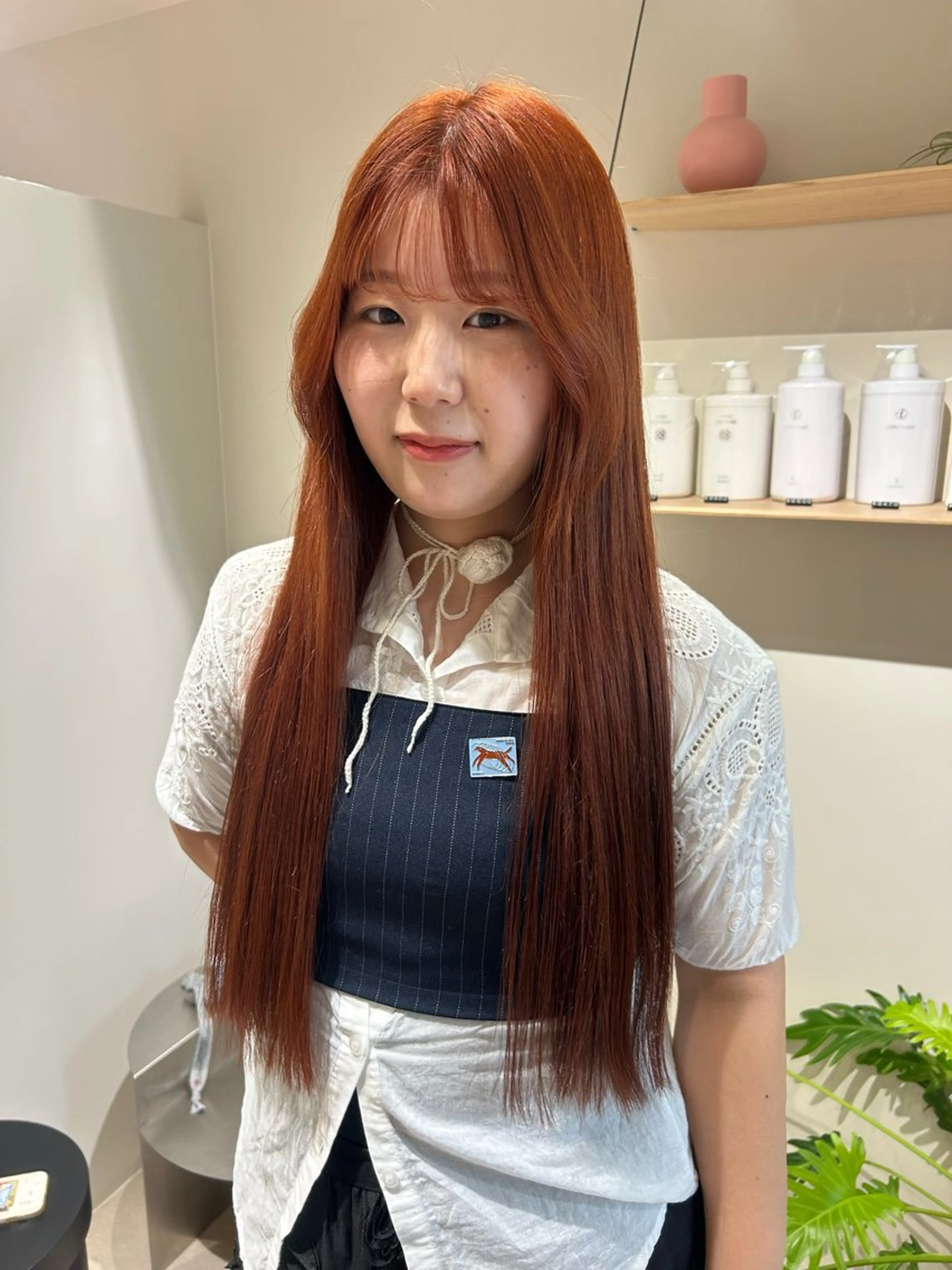 ロング カラー ブリーチ ブリーチなしカラー オレンジ 上田 恋菜のヘアスタイル