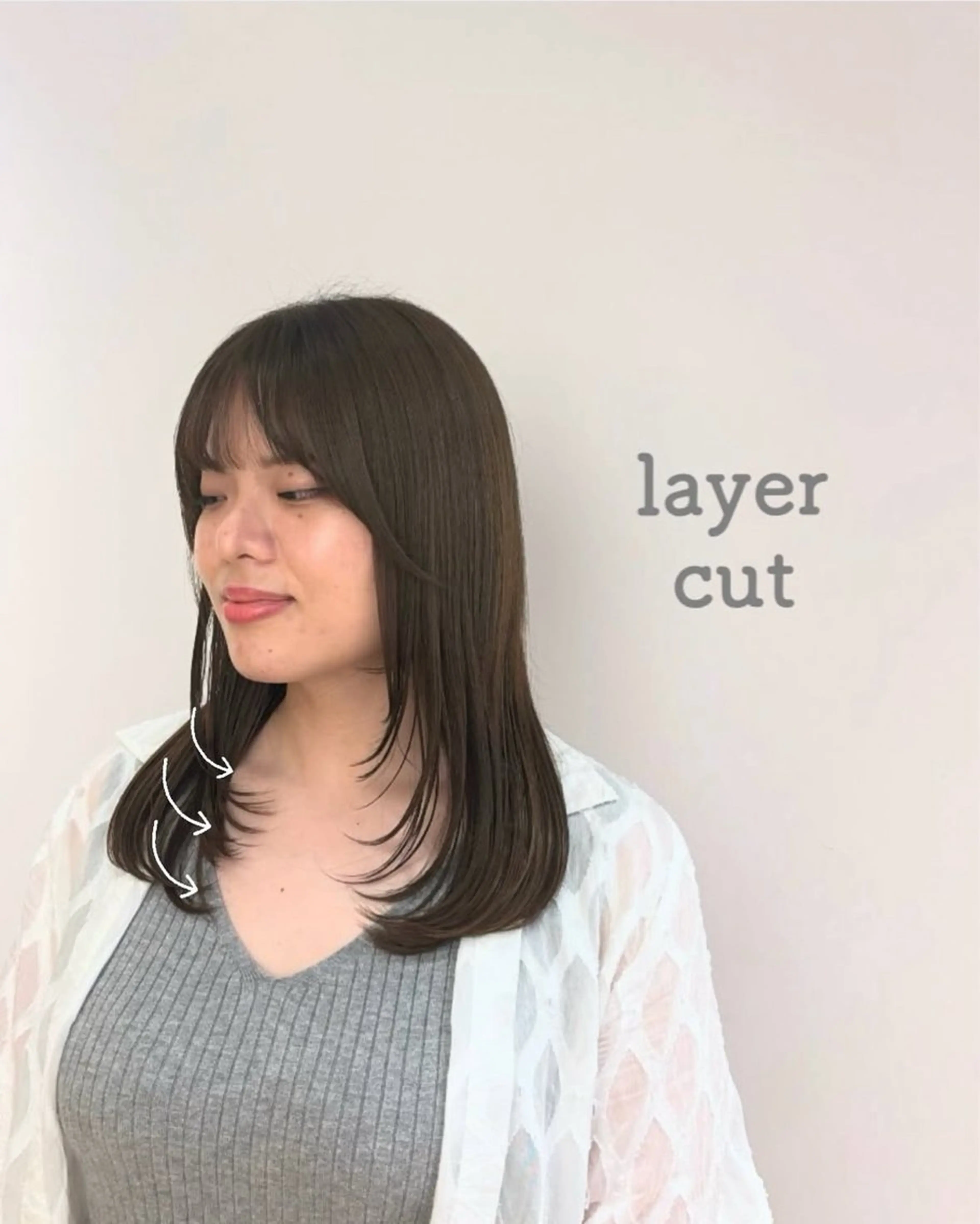 セミロング 顔周りカット レイヤーカット カット サイトウ アカネのヘアスタイル