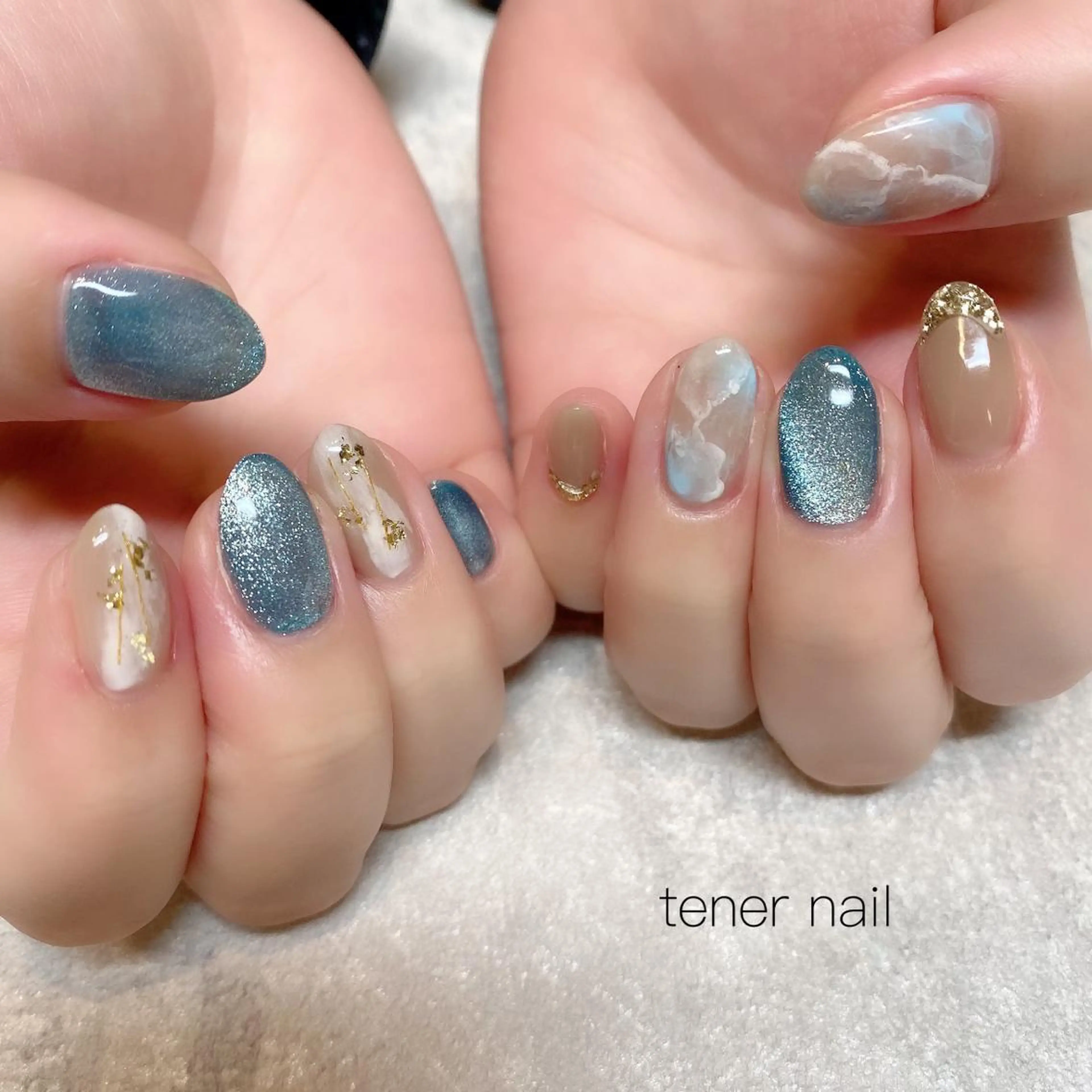 ネイル ブルー マグネットネイル 大理石ネイル(マーブル) tener  nail  テネルネイル所属・テネルネイル tener nailのネイルデザイン