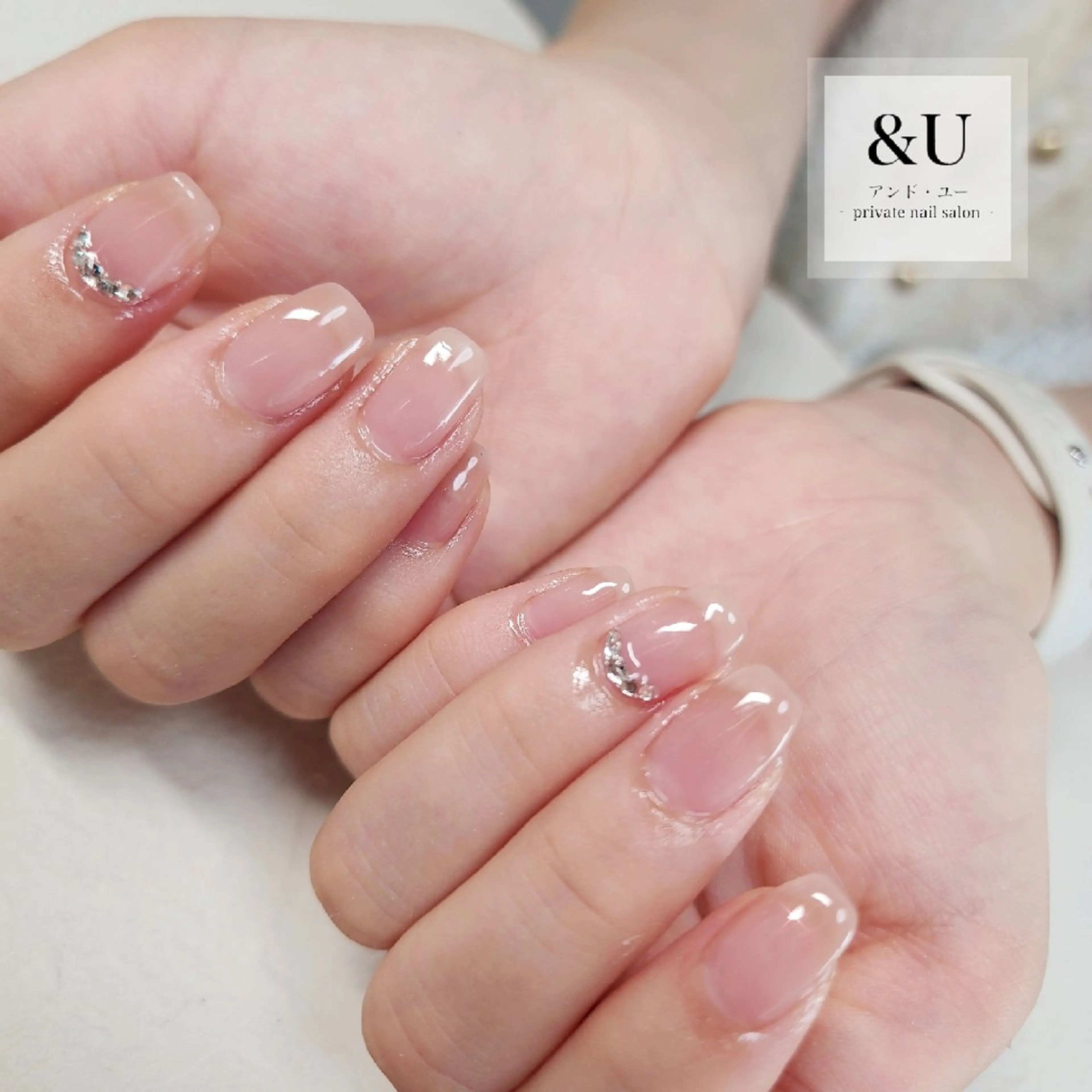 ネイル 長さ出し ジェルネイル オフィスネイル ピンク ハンドネイル &U (アンド・ユー)のネイルデザイン