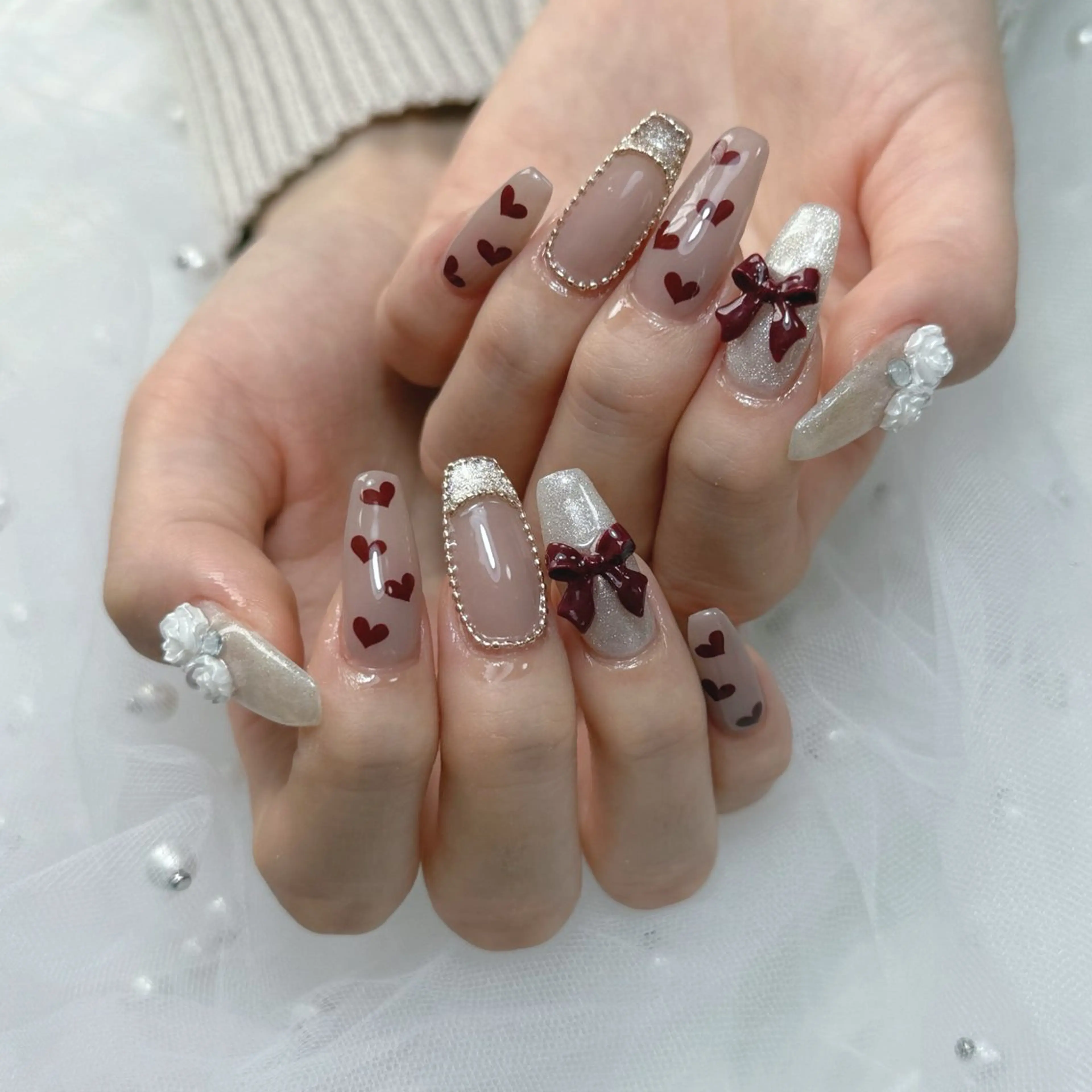 ネイル 持ち込み バレンタイン ハンドネイル L'ino nailのネイルデザイン