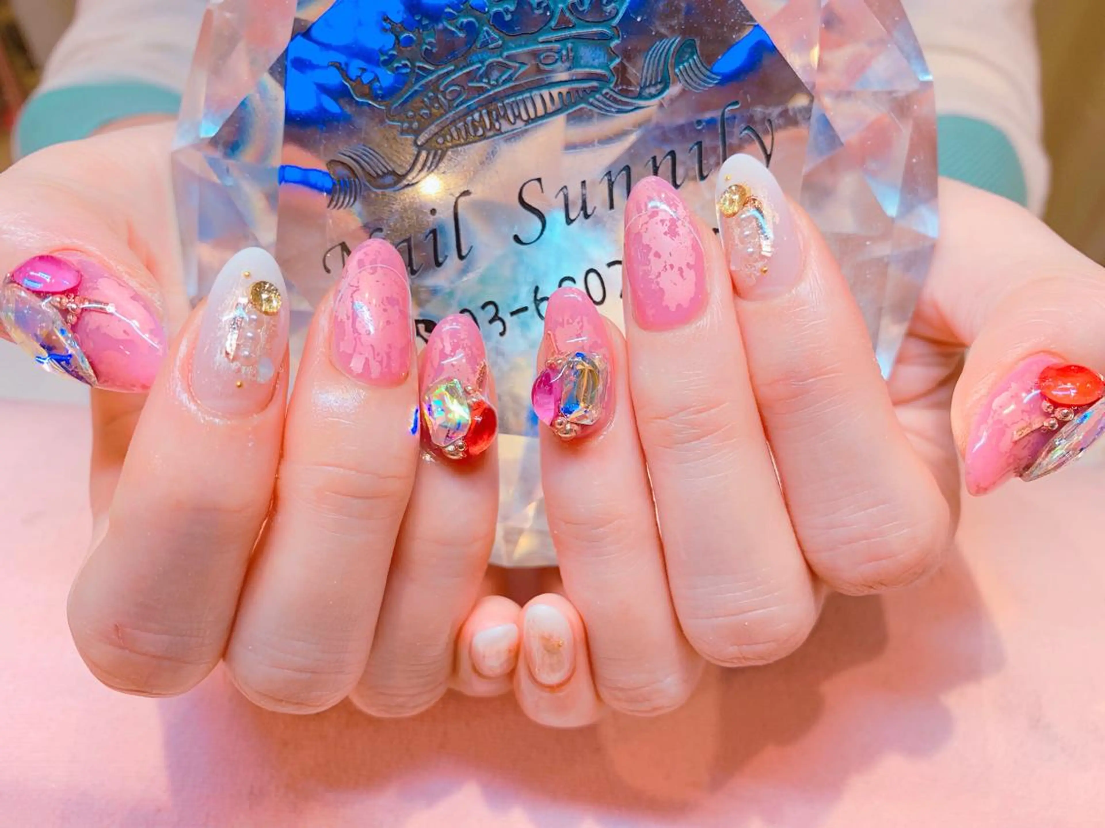 ネイル ストーンネイル 長さだし専門店 M2　rikaのネイルデザイン