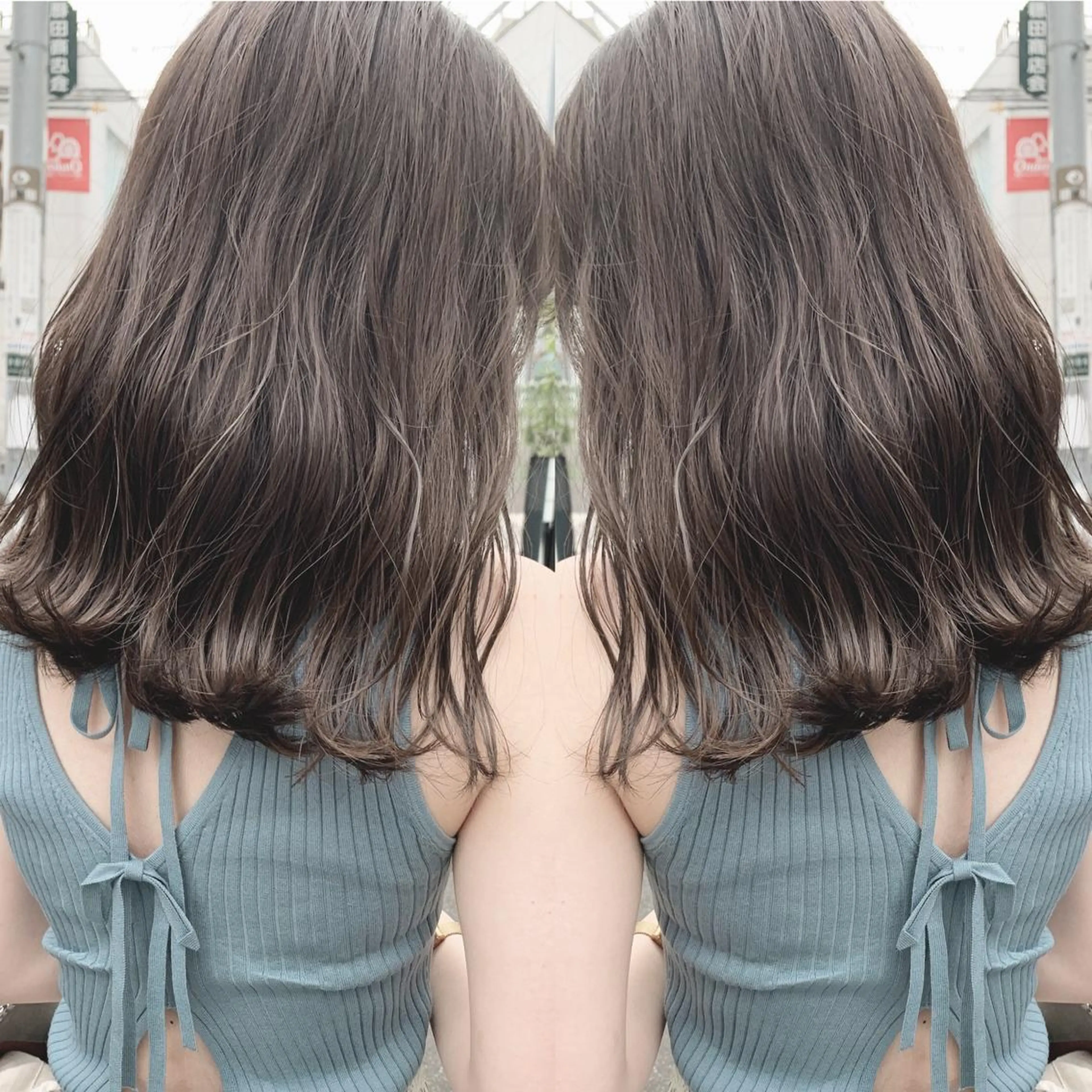 セミロング カラー ネイル ヘアカラー トリートメント ハイトーン&暗髪🔥 表参道二刀流マエダのヘアスタイル