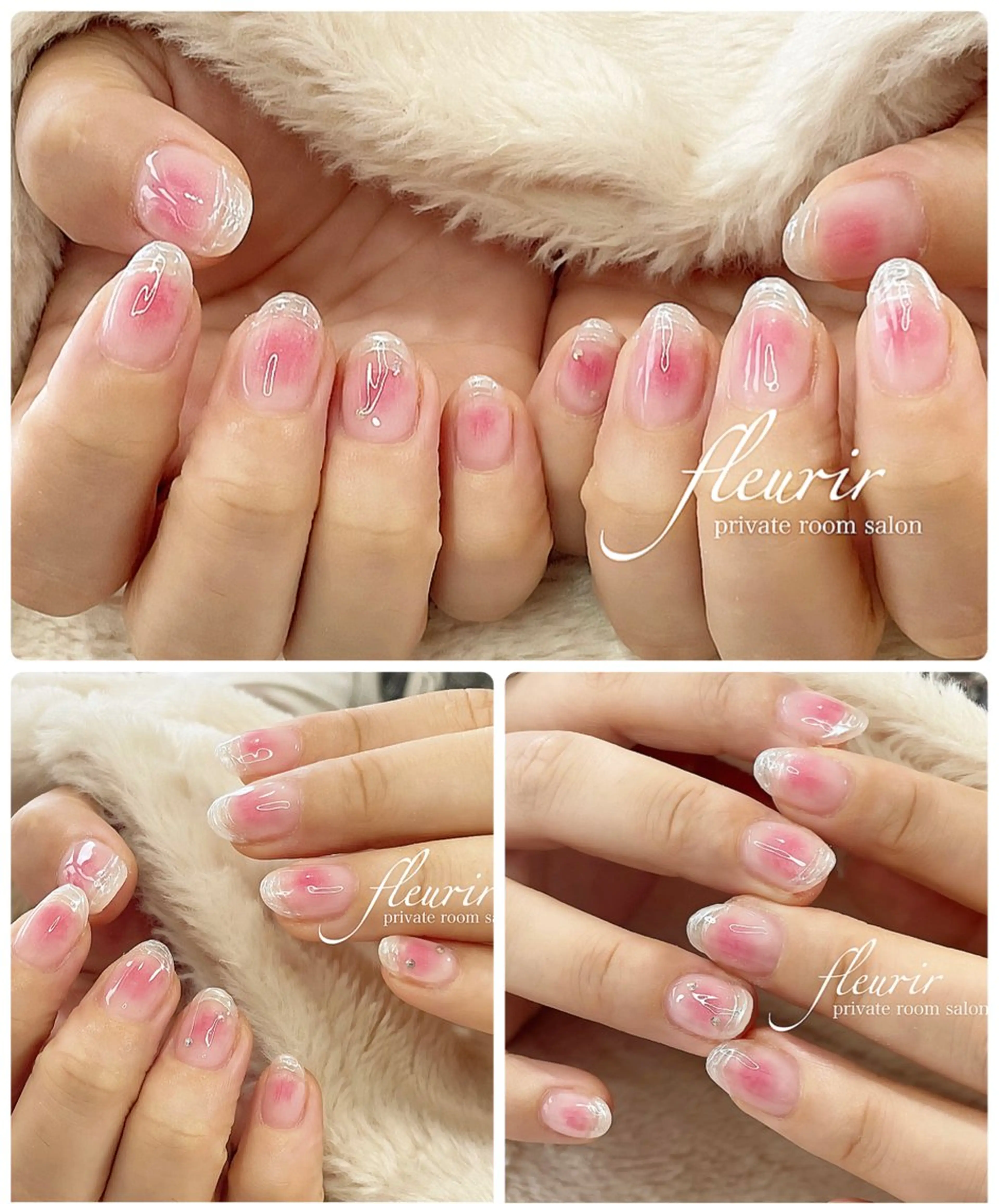 ネイル アートネイル オーロラネイル チークネイル クリアネイル ストーンネイル フルリール 【プライベートサロンのネイルデザイン