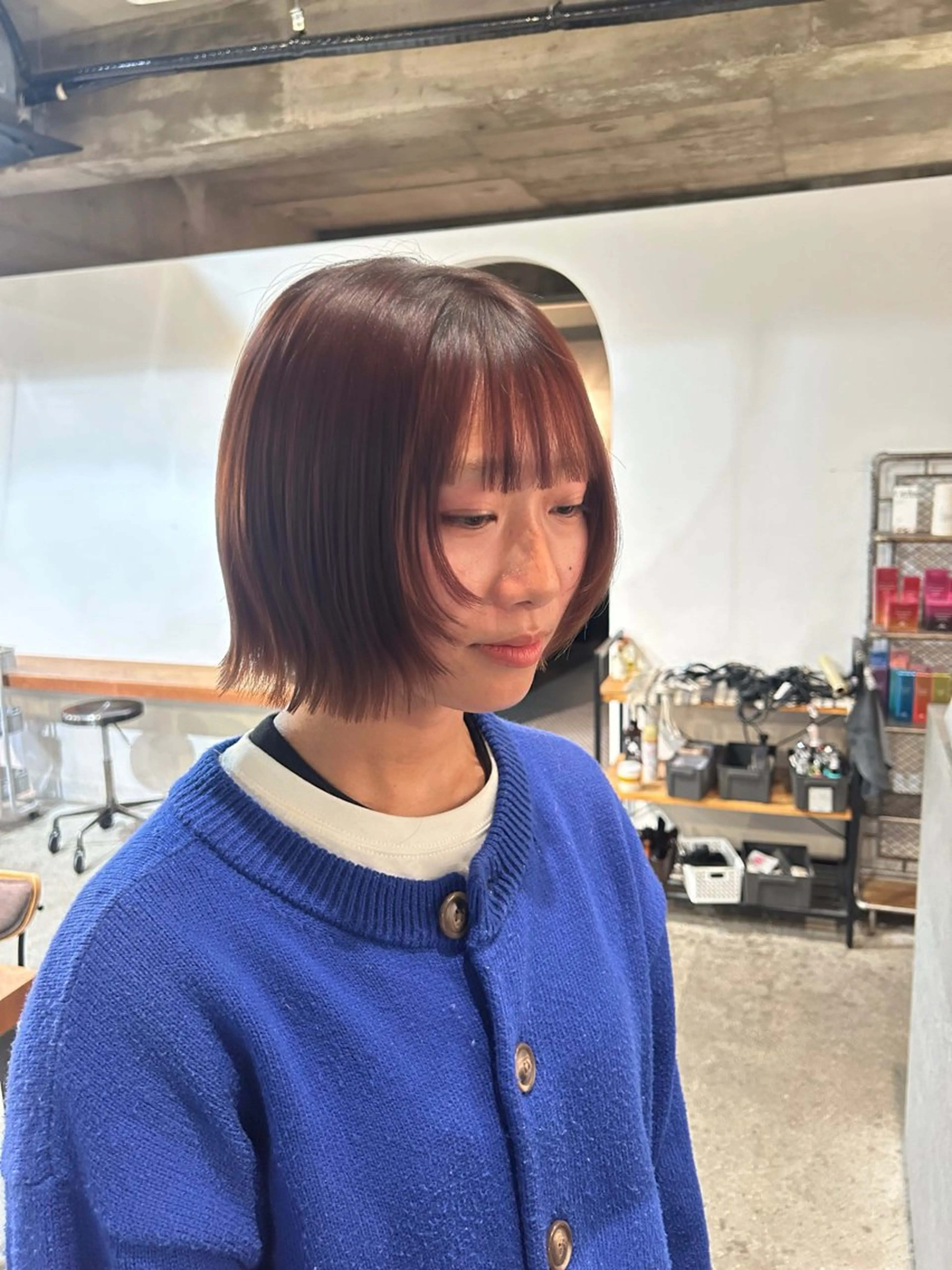 ショート カラー ブリーチ ブラウンカラー オレンジ レイヤーカット カット ヘアカラー トリートメント 【メンズモデル 募集中】永嶋芽衣のヘアスタイル