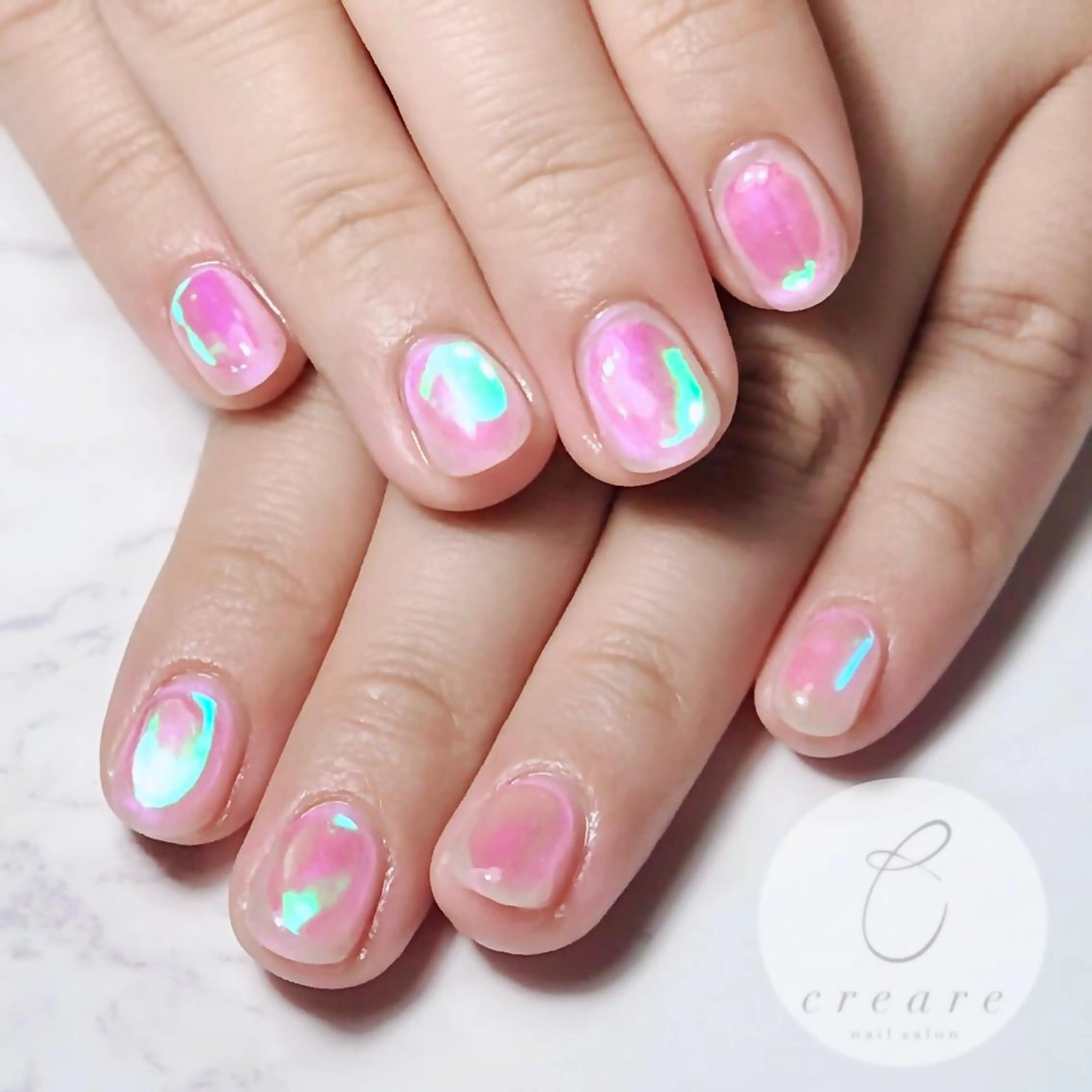 ネイル ジェルネイル 氷ネイル・うるうるネイル オフィスネイル ワンカラーネイル ショートネイル 辻野 和枝のネイルデザイン