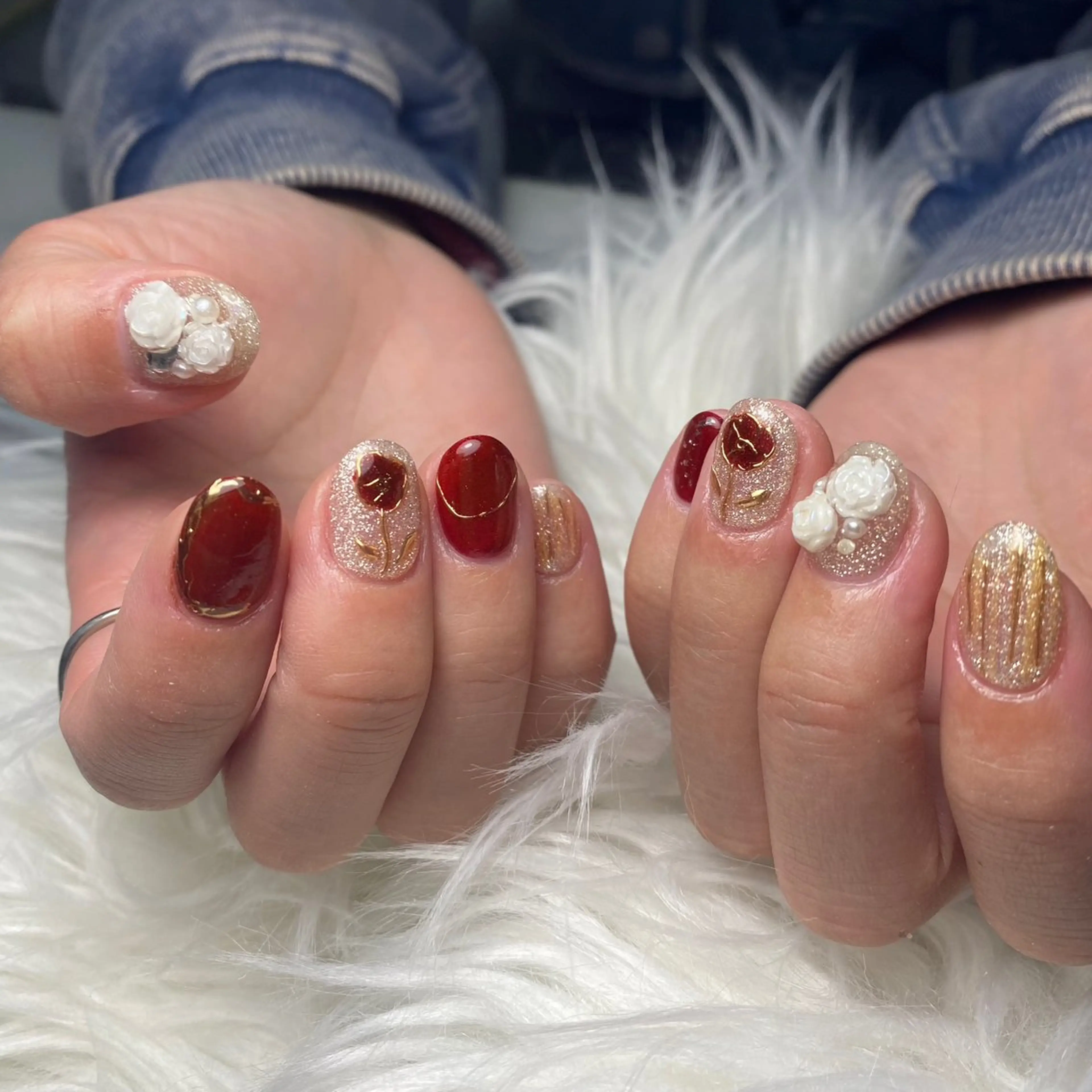 ネイル チークネイル フレンチネイル ジェルネイル ガーリー キラキラネイル ハンドネイル 高橋 雪のネイルデザイン