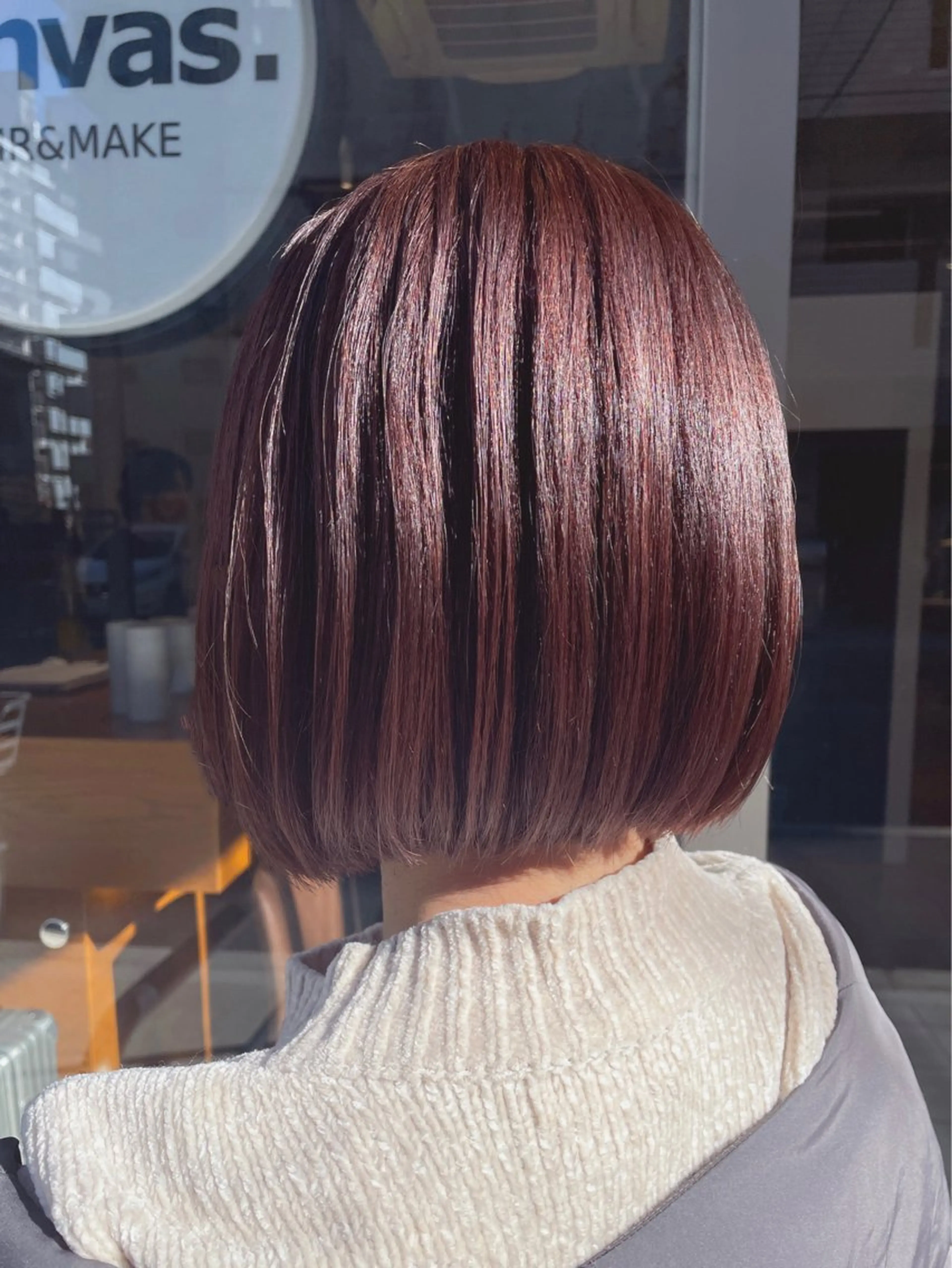 ショート 切りっぱなしボブ ボブ カット ヘアカラー トリートメント 透明感🫧暖色カラー 🍇佐藤愛里のヘアスタイル