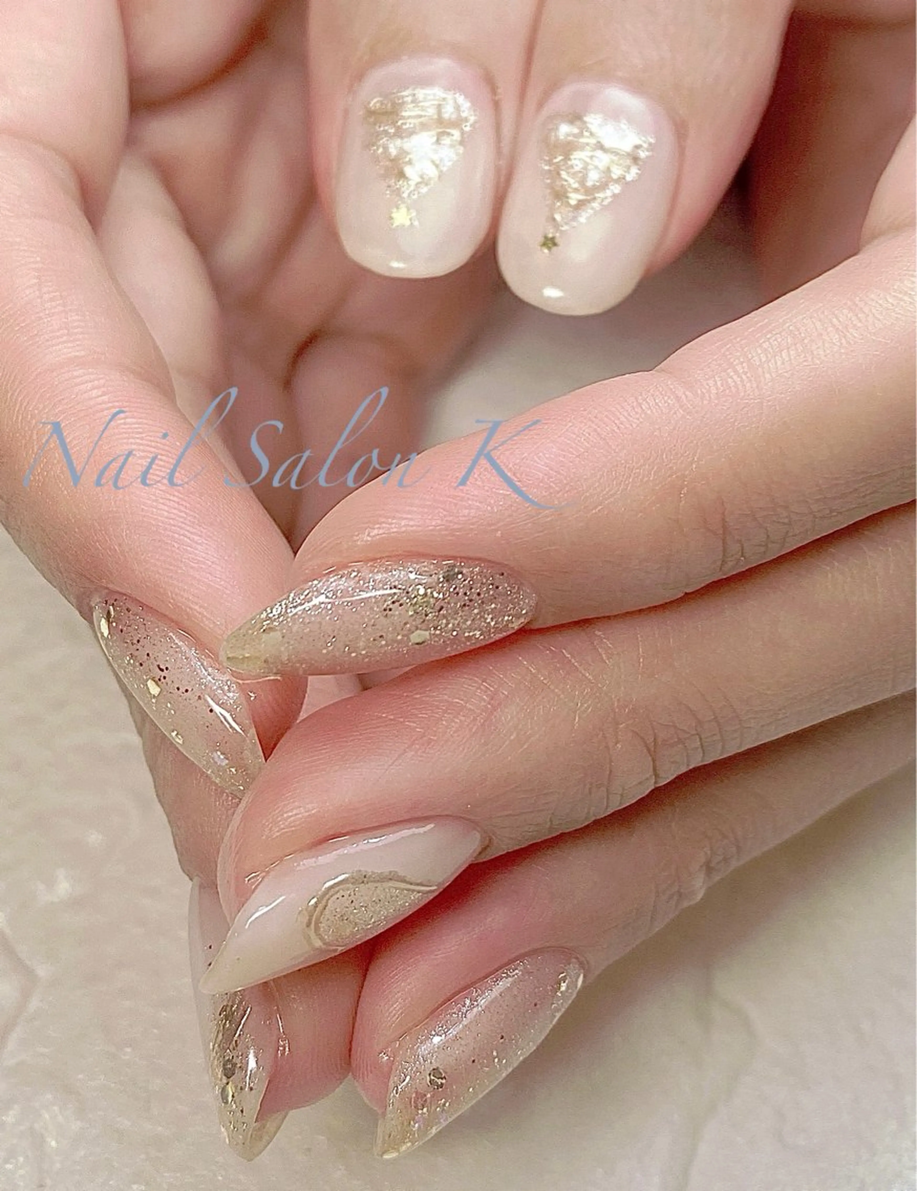 ネイル ハート マグネットネイル リボン ホワイト 冬ネイル ハンドネイル Nail Salon K 🧸美爪育成のネイルデザイン