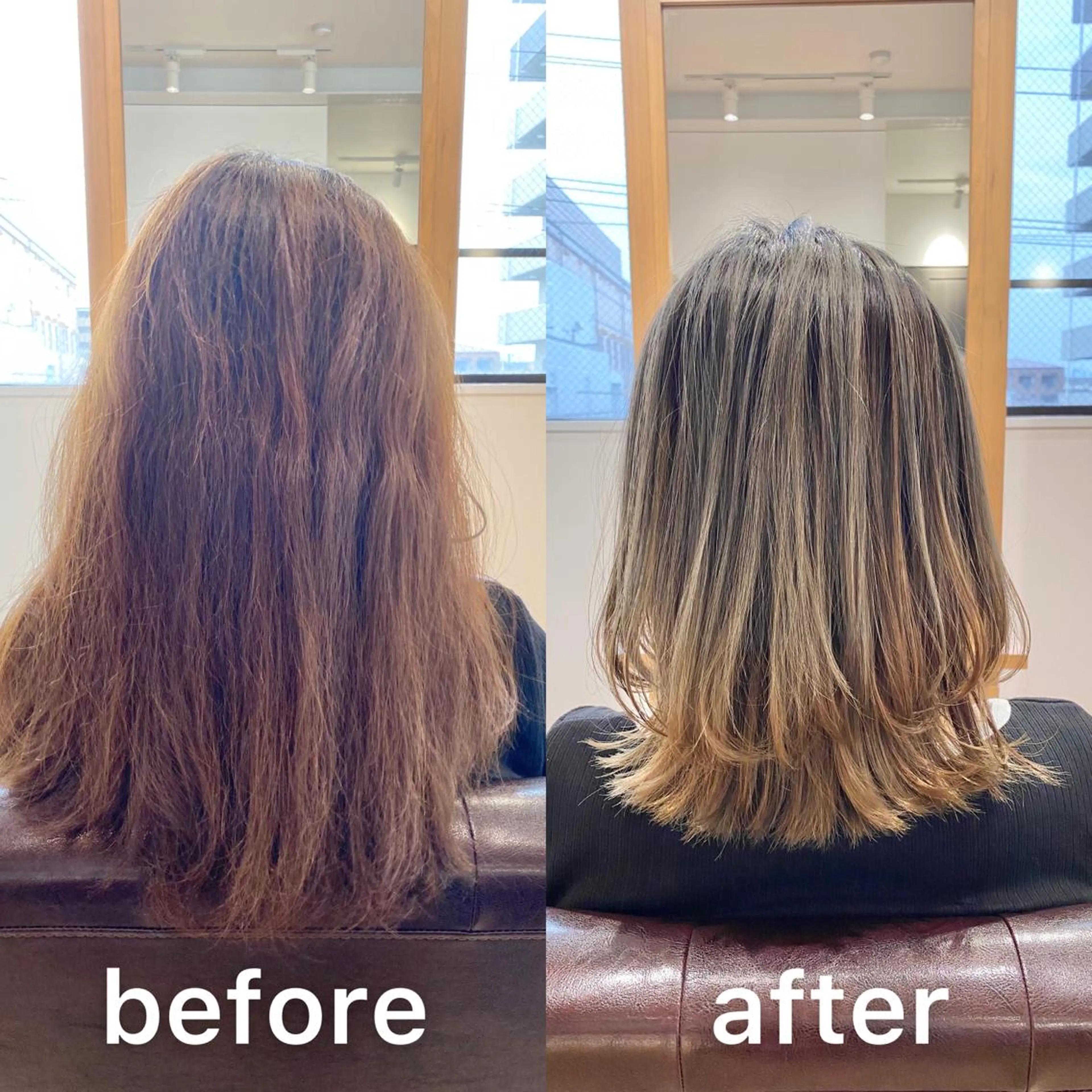 ミディアム カラー ミディアムレイヤー バレイヤージュ ベージュカラー ブリーチ シルバー カット ヘアカラー KIZU 髪質改善 オカルト怪談のヘアスタイル