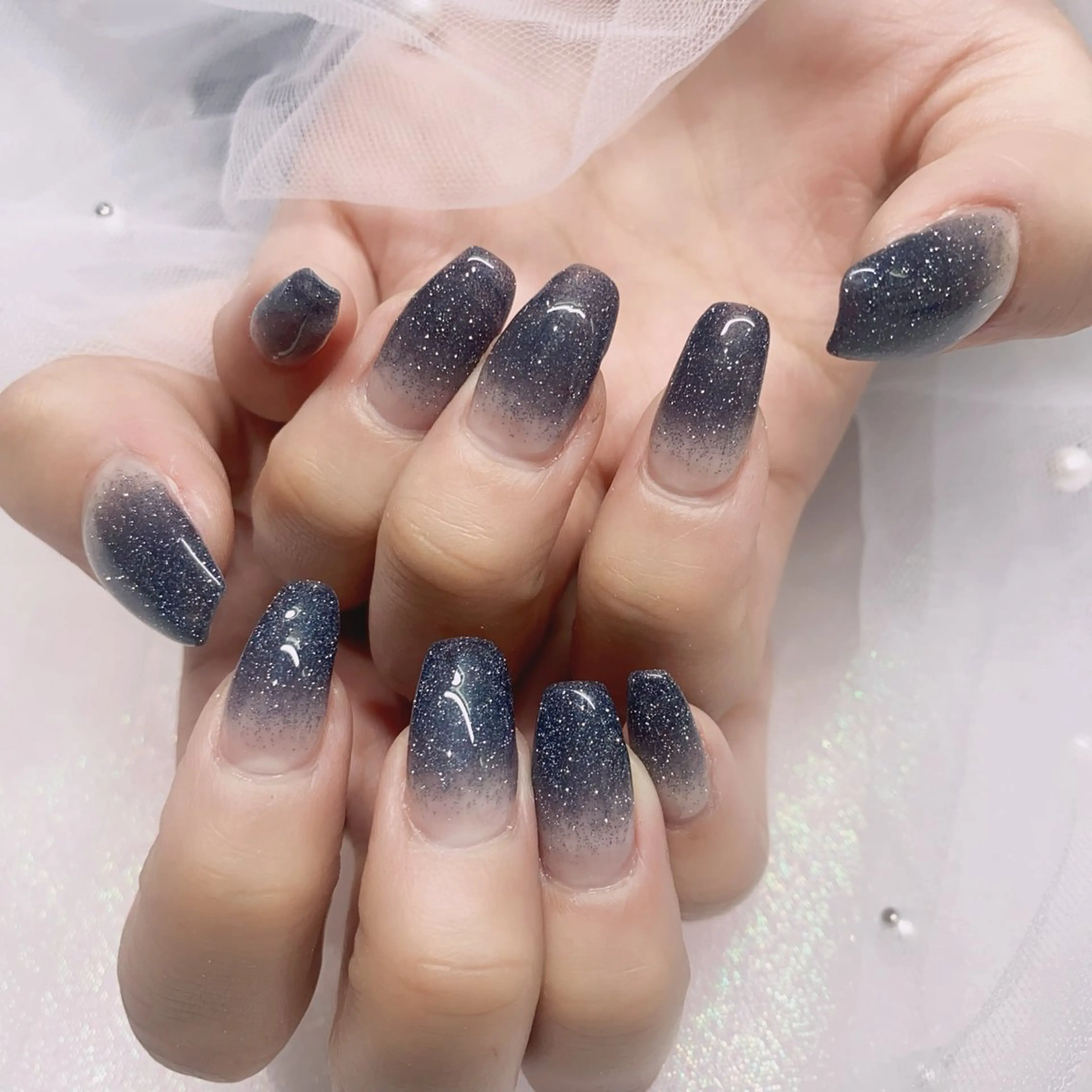 ネイル 長さ出し ジェルネイル キラキラネイル 大理石ネイル(マーブル) ニュアンスネイル Morpho nailのネイルデザイン