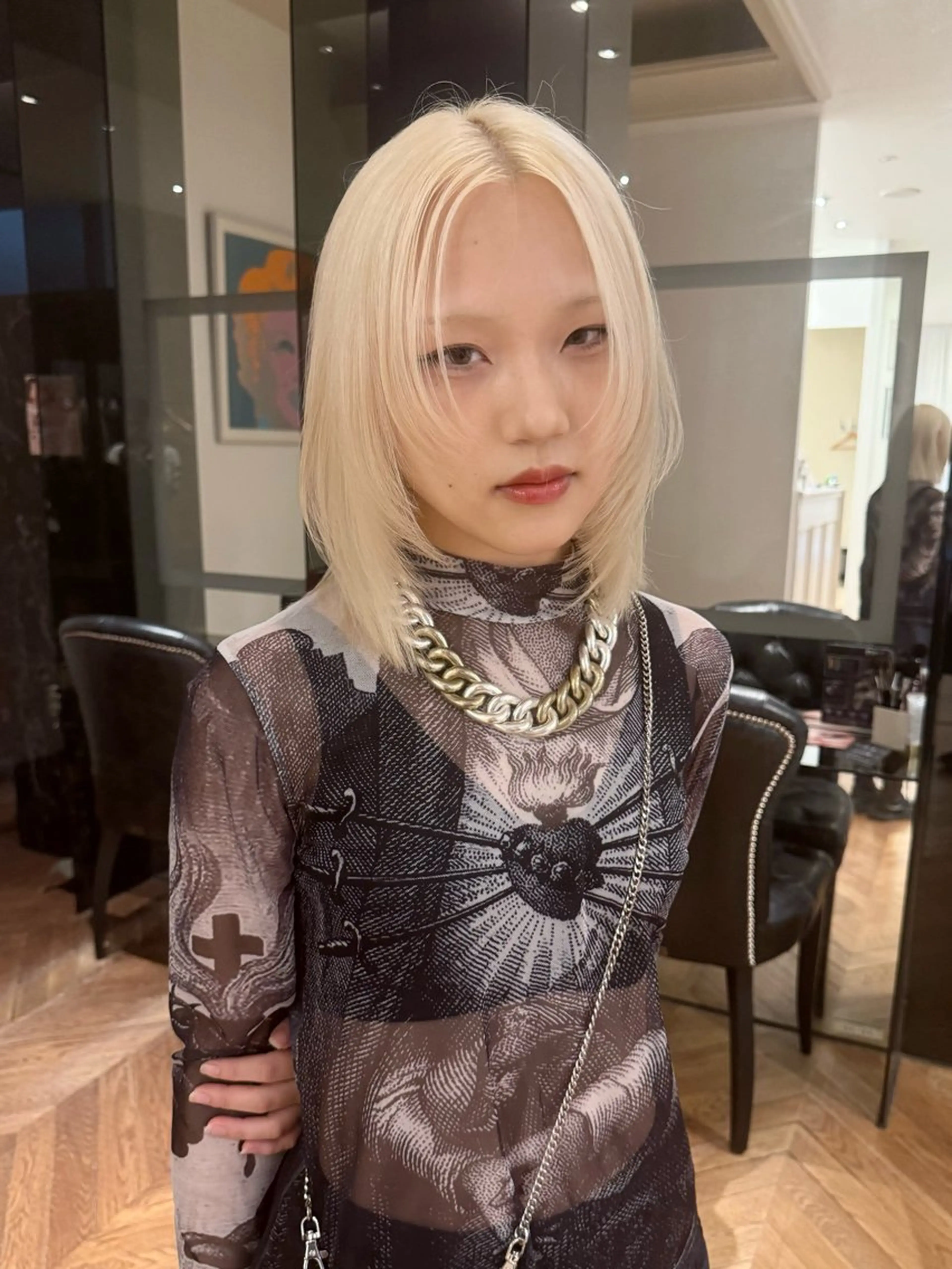 ミディアム カラー ブロンド ホワイトブロンド ウルフカット GO TODAY 福岡大名Bellus店所属・🫧ショートウルフ ボブウルフ🫧 糸瀬のヘアスタイル