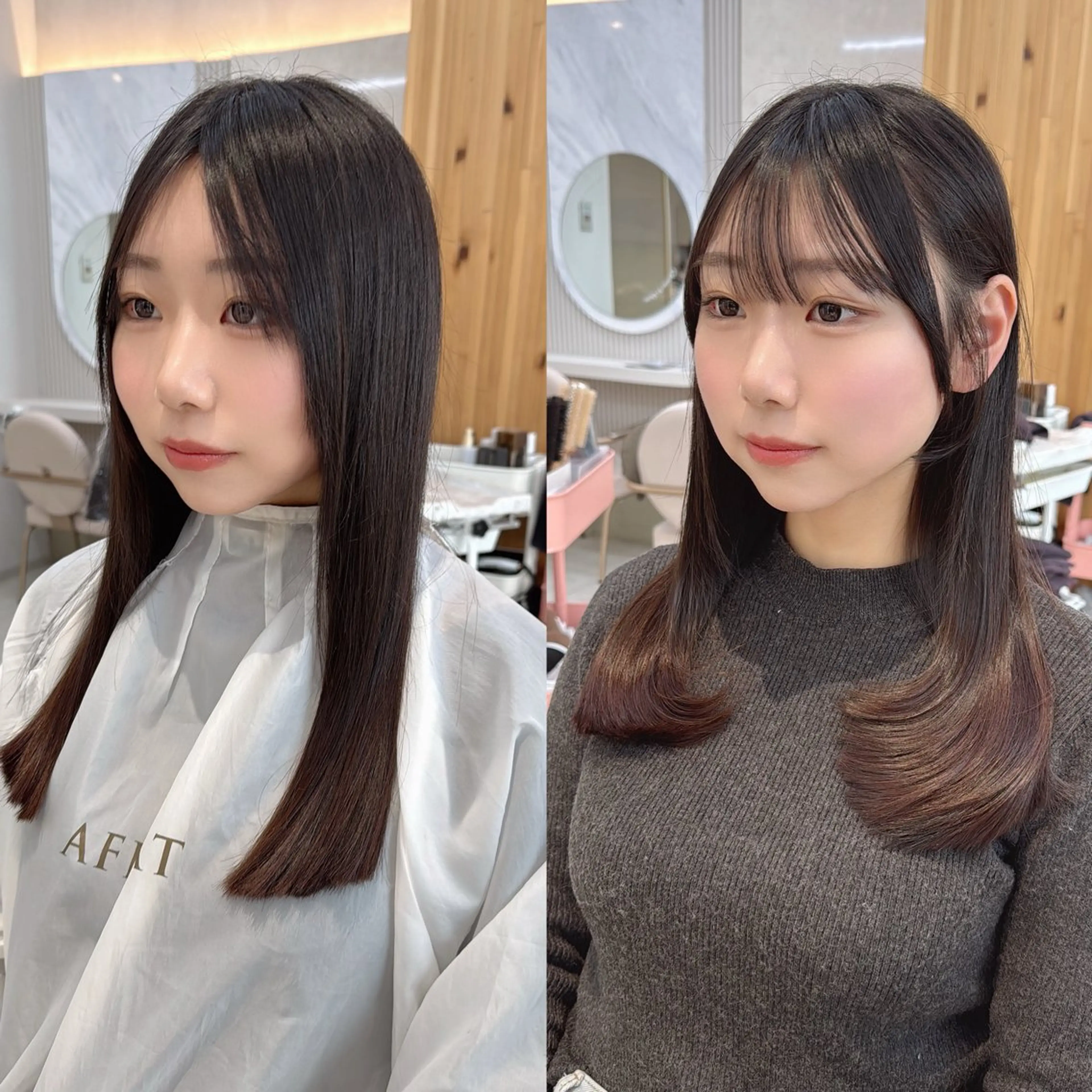 セミロング カット ヘアカラー トリートメント レイヤーカット/ 顔まわり/アオイのヘアスタイル