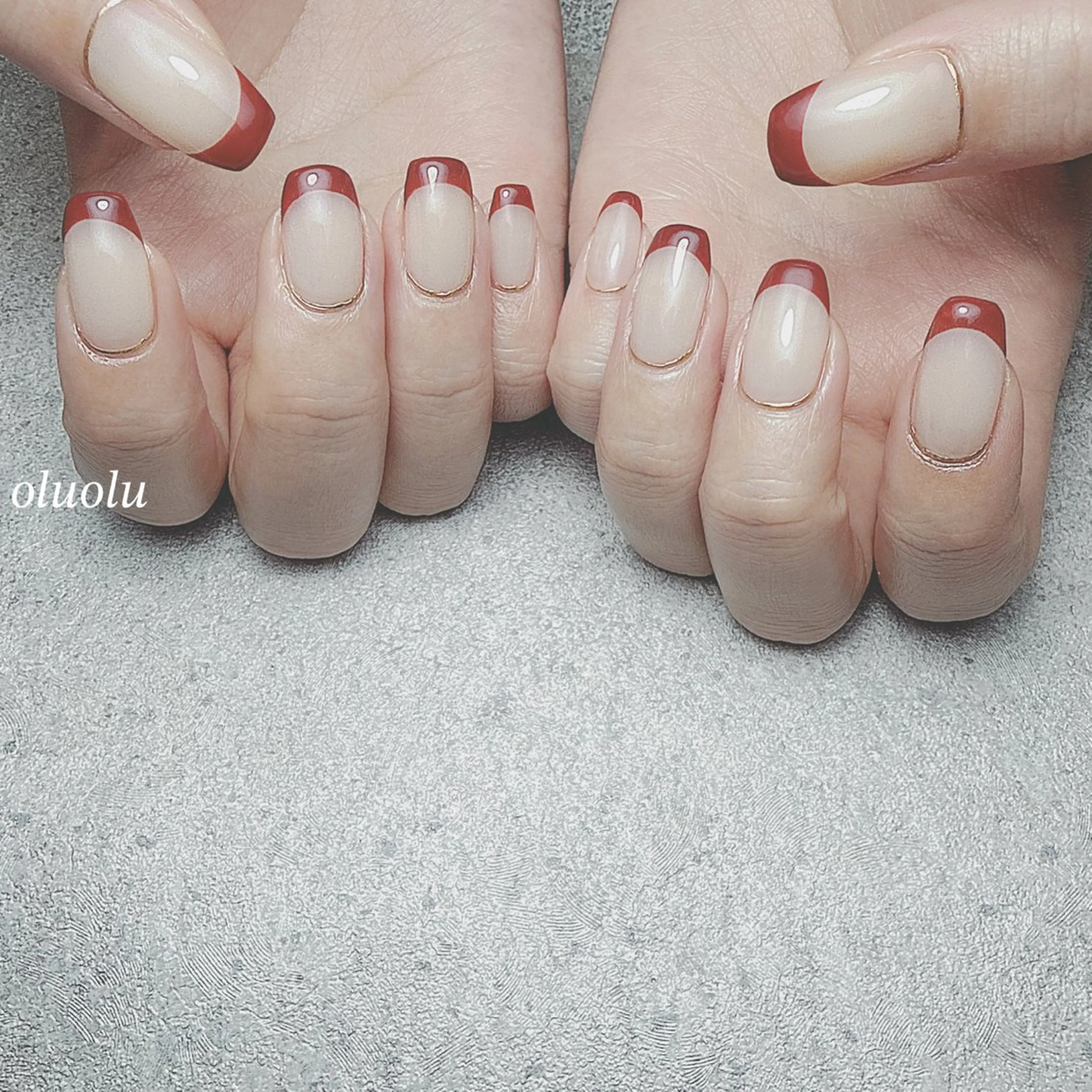 ネイル ボルドー フレンチネイル ハンドネイル 大村 紬華のネイルデザイン