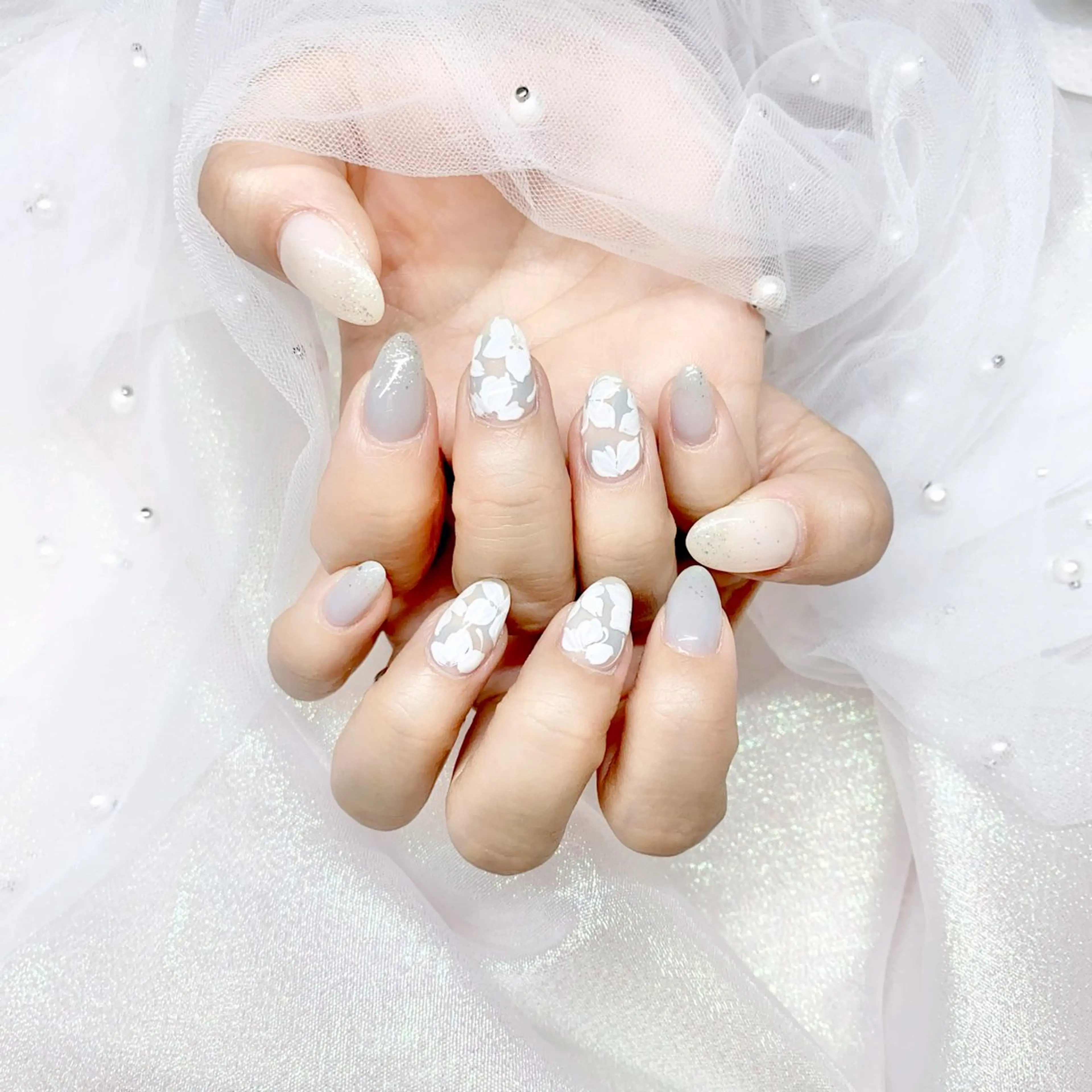 ネイル 長さ出し ジェルネイル キラキラネイル 大理石ネイル(マーブル) ニュアンスネイル Morpho nailのネイルデザイン