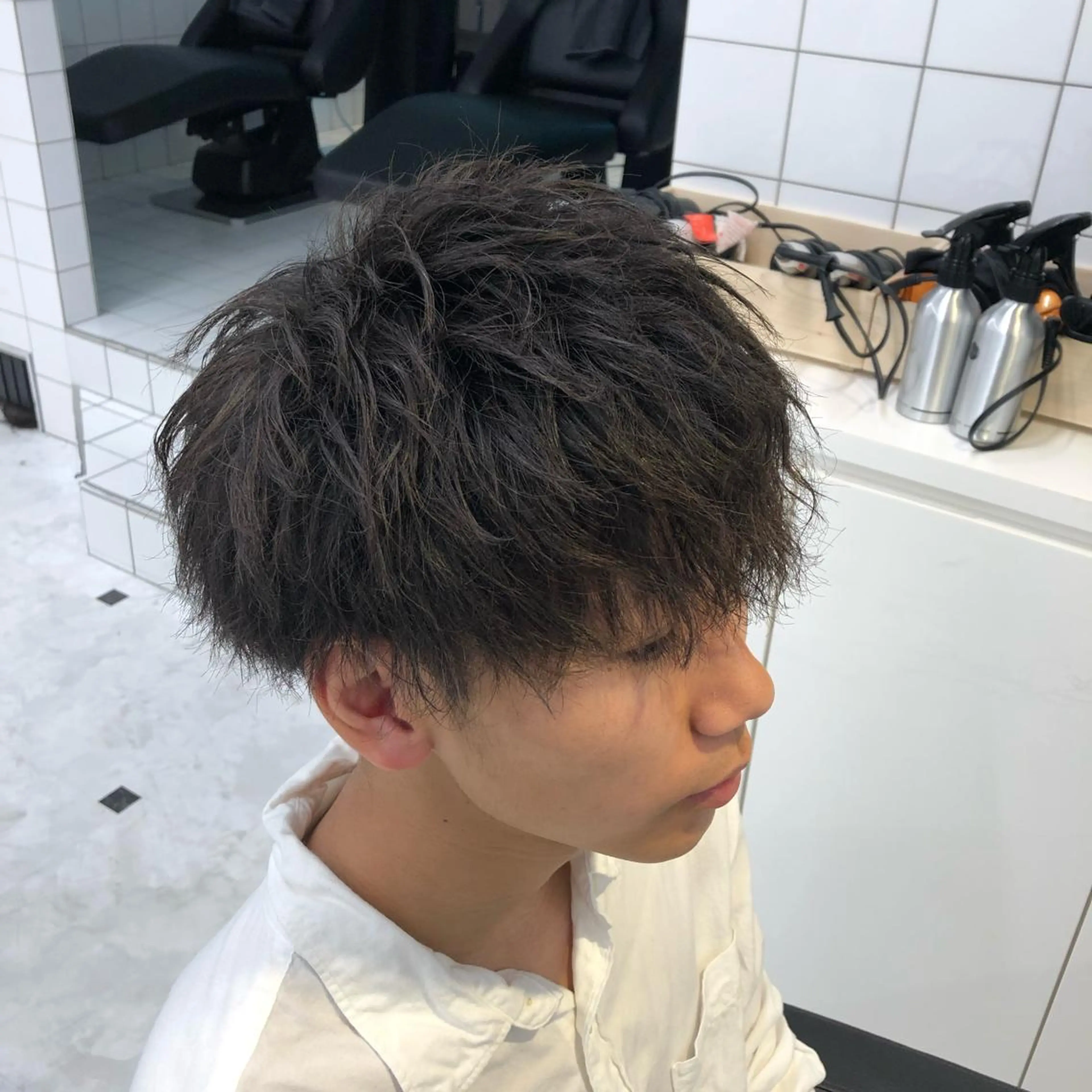 ショート パーマ メンズ ベージュグレージュ 💕しゅーじ💕のヘアスタイル