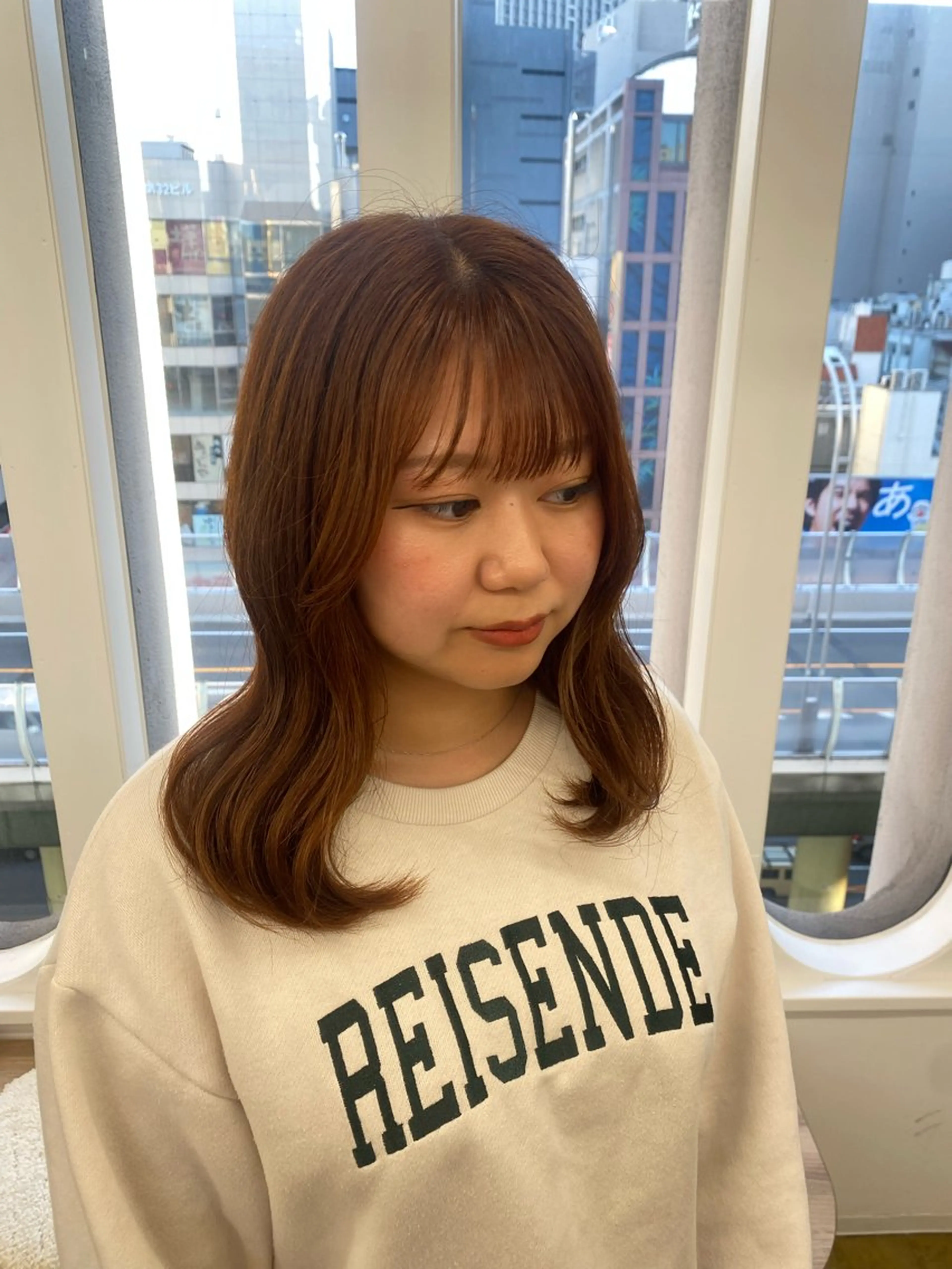 ミディアム カラー ヘアアレンジ ブラウンカラー オレンジ オレンジブラウン カット ヘアカラー ボブ /ニュアンス/ satomi🧸💖のヘアスタイル