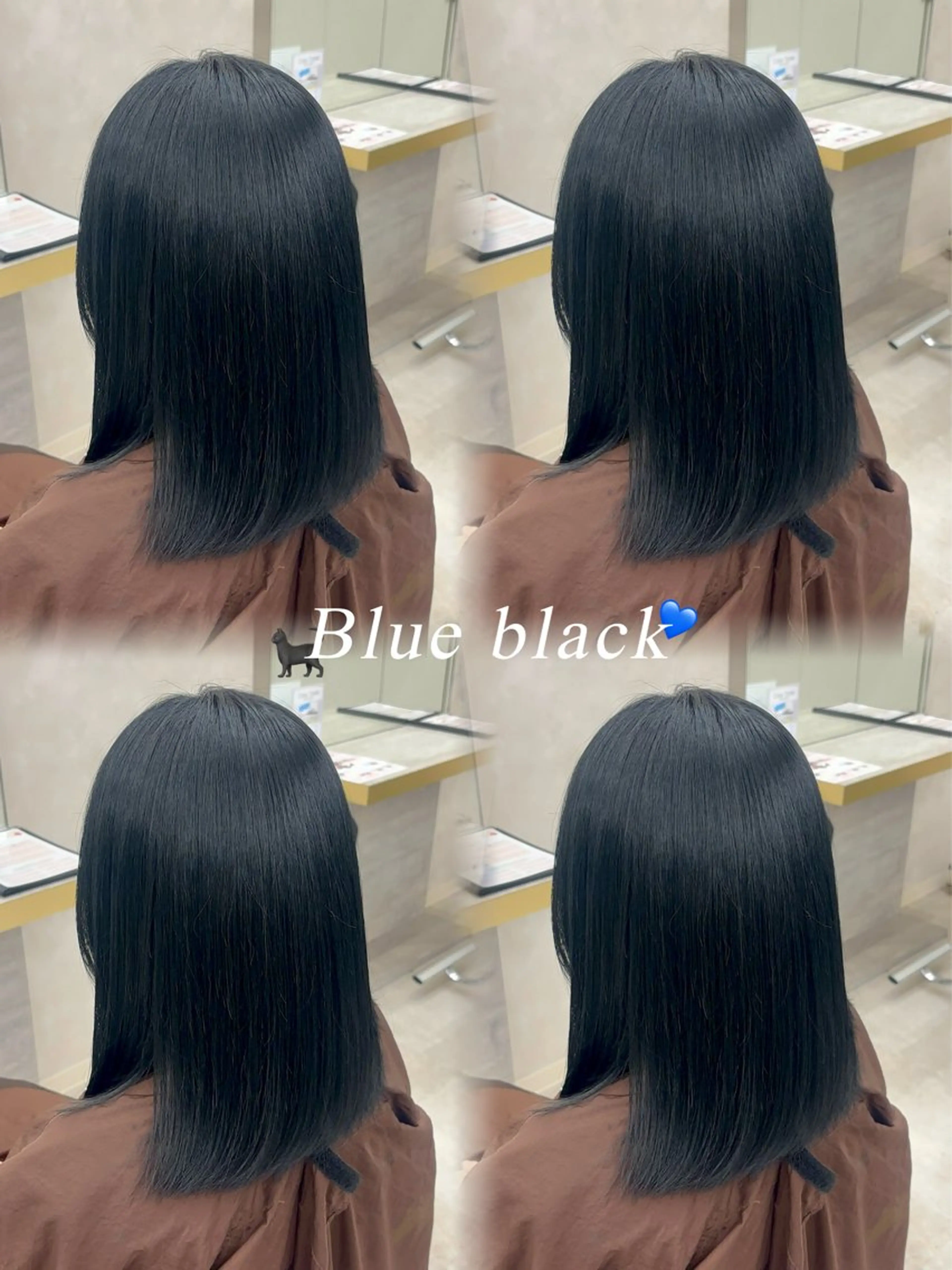 ミディアム カラー 黒髪 ブルーカラー ブルーブラック 透明感カラー イルミナカラー 暖色/髪質改善/ ツヤ髪🎀本田愛来のヘアスタイル